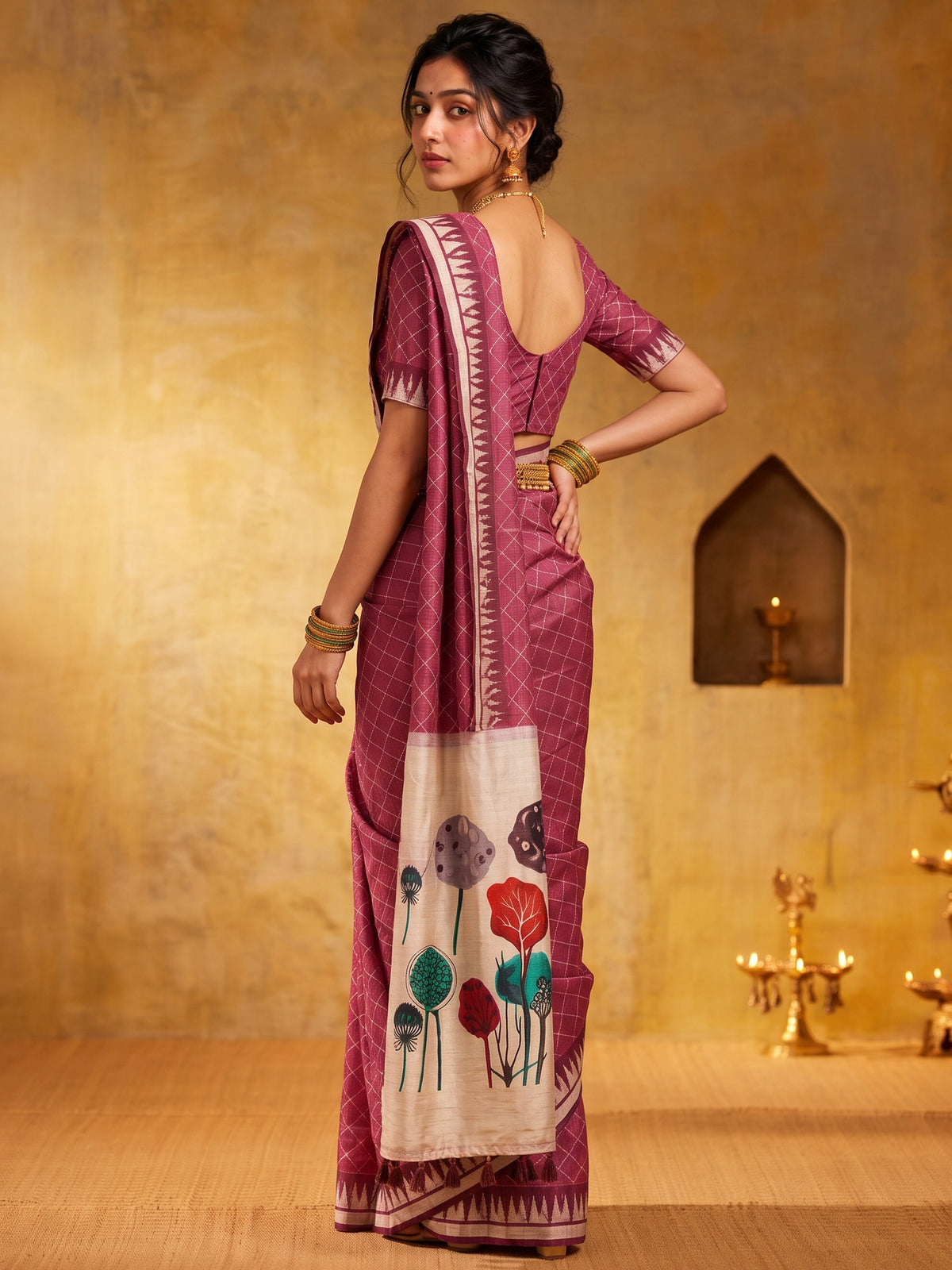 Mauve soft silk saree view 4