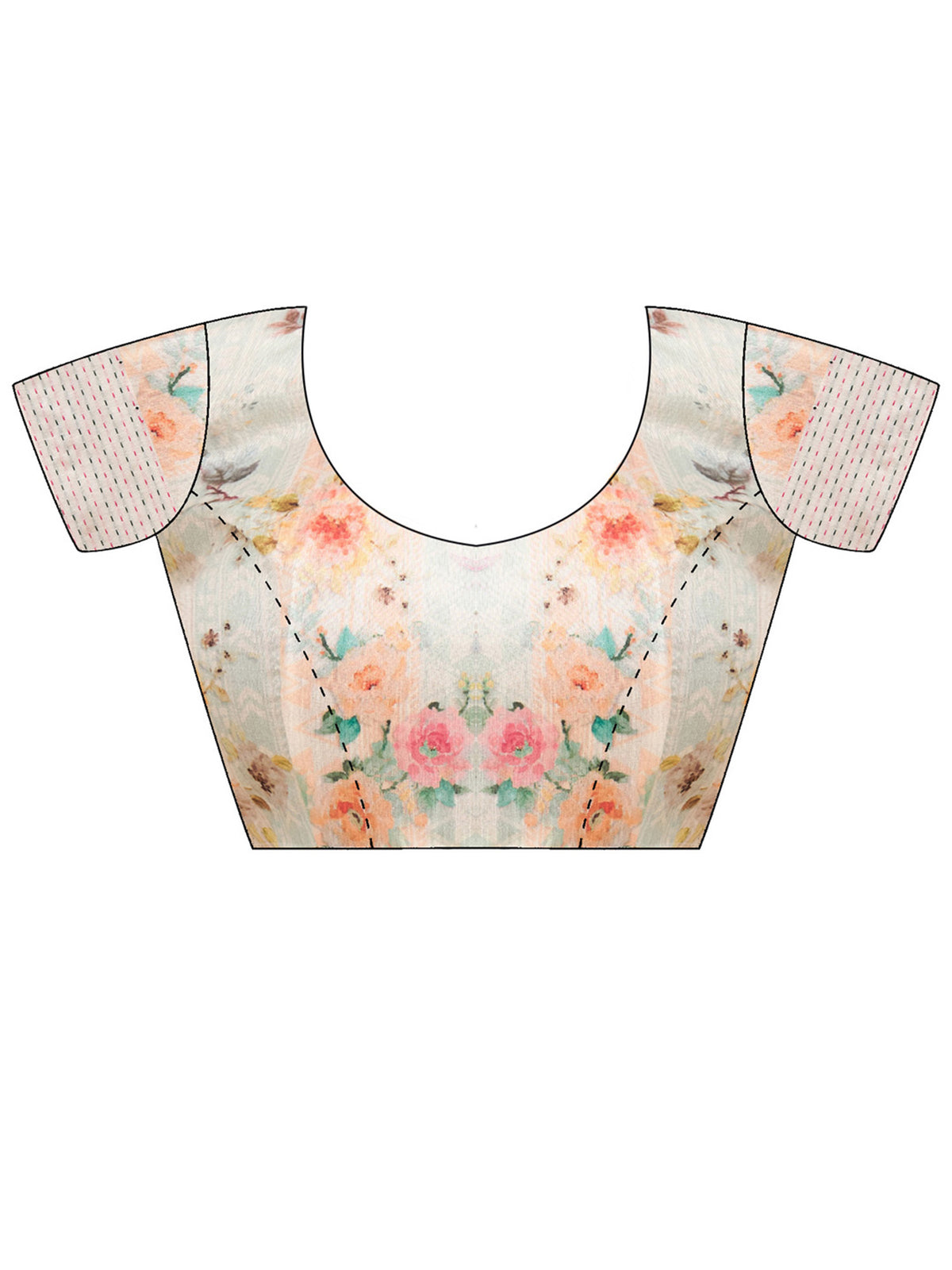 Unstitched off white silk cotton blouse piece with botanical design