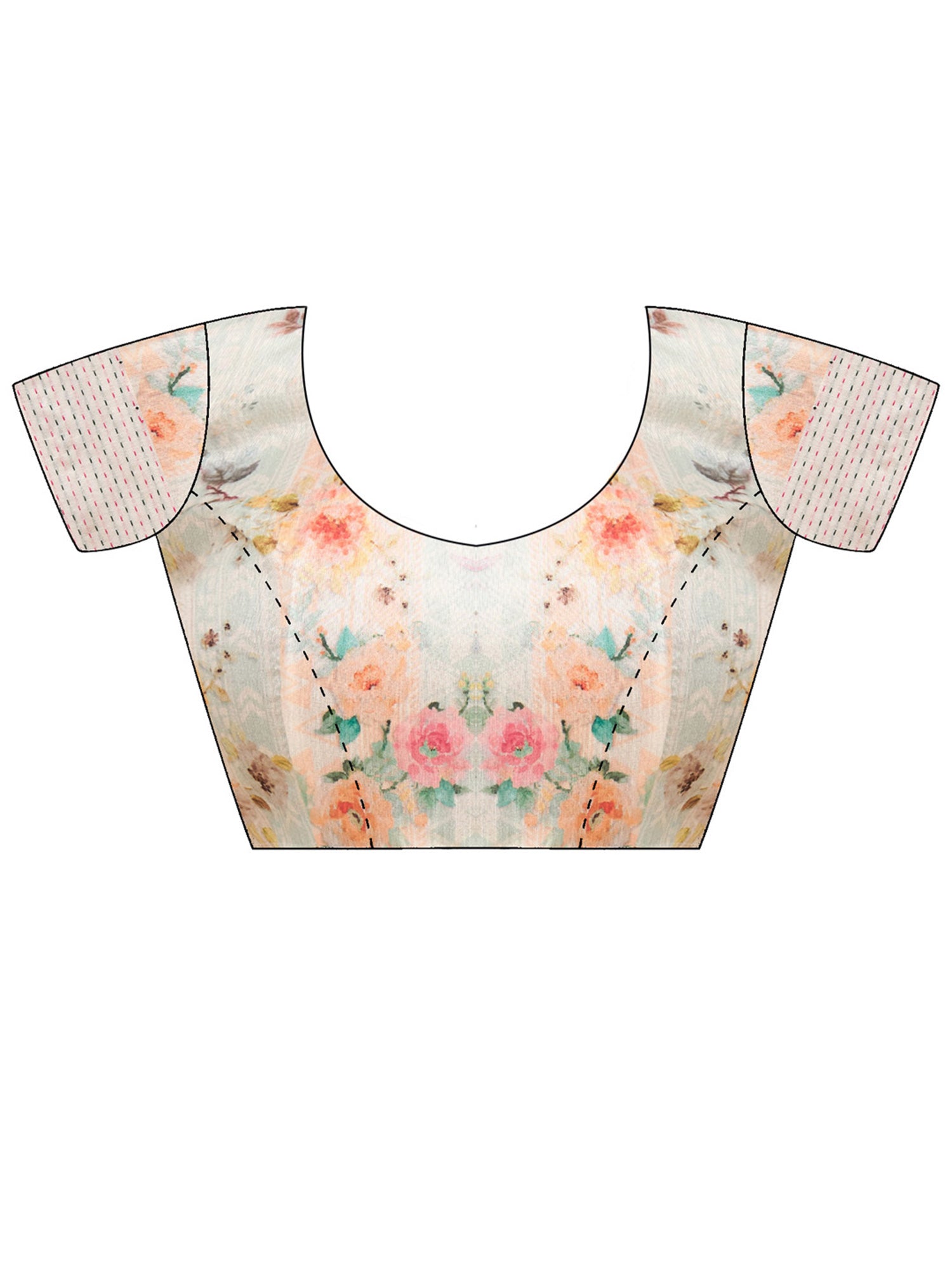 Unstitched off white silk cotton blouse piece with botanical design