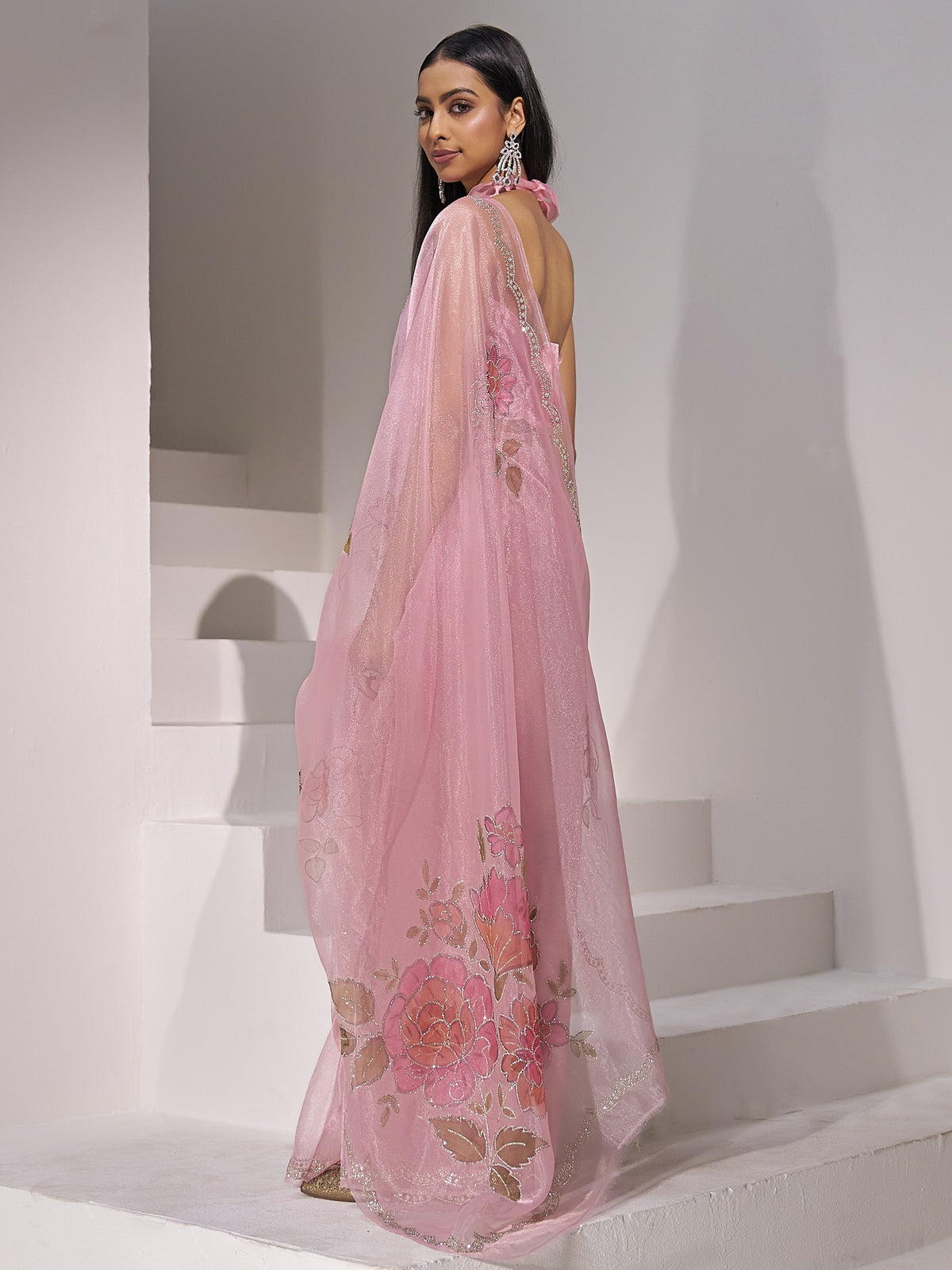 Pink organza saree view 2