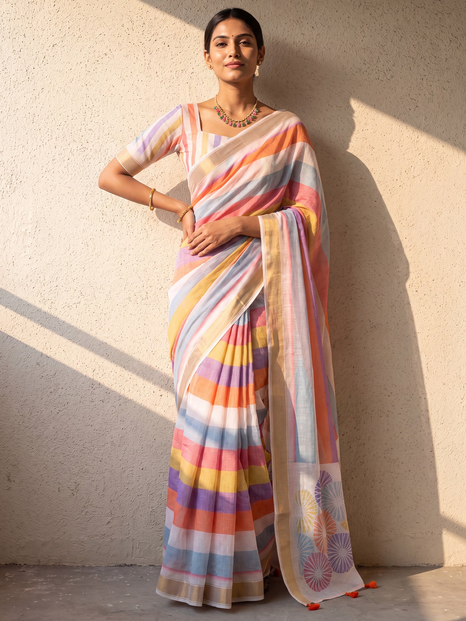 Multicolored Linen saree – detail view 3