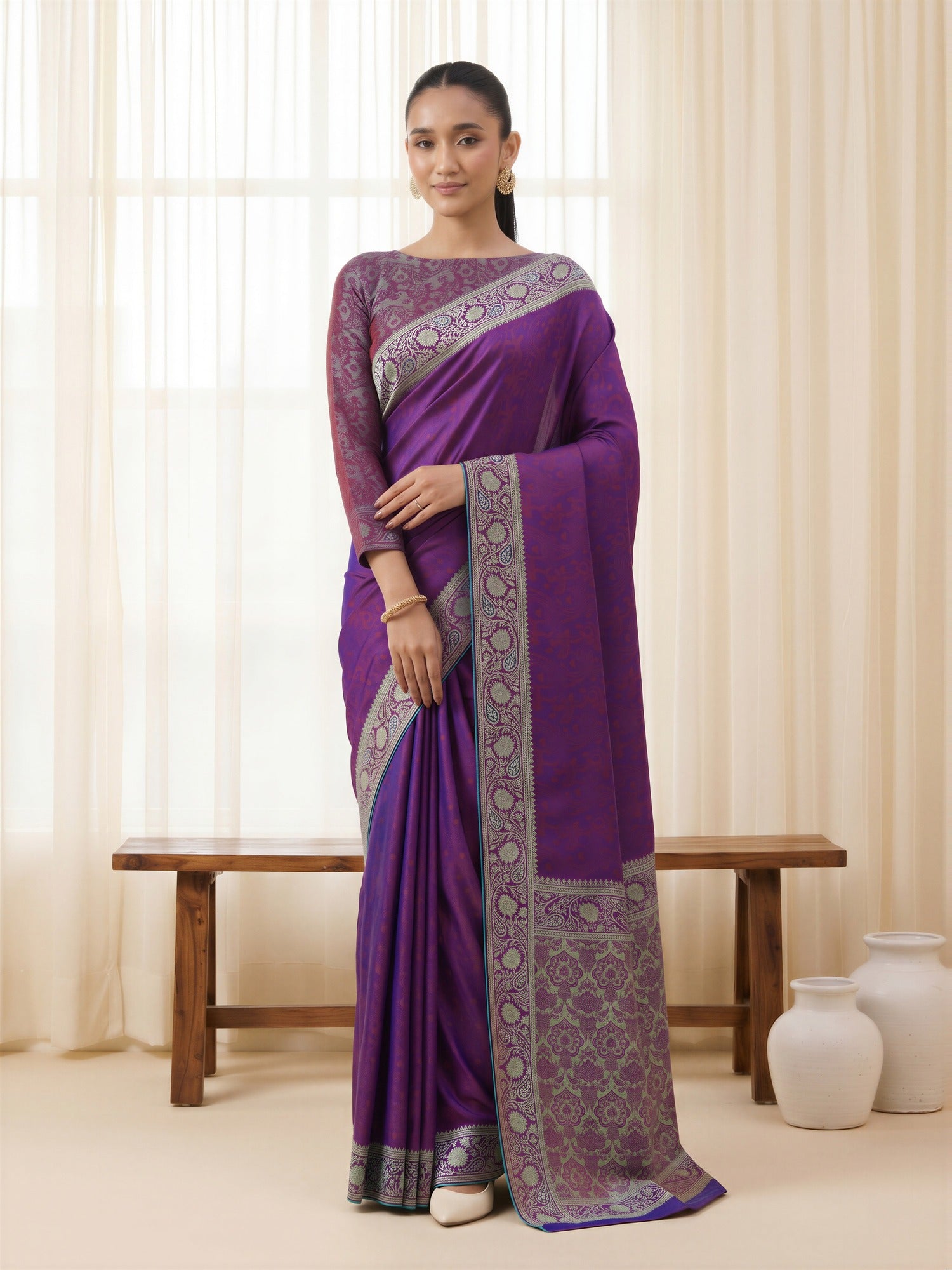 Purple Silk Blend saree – detail view 3