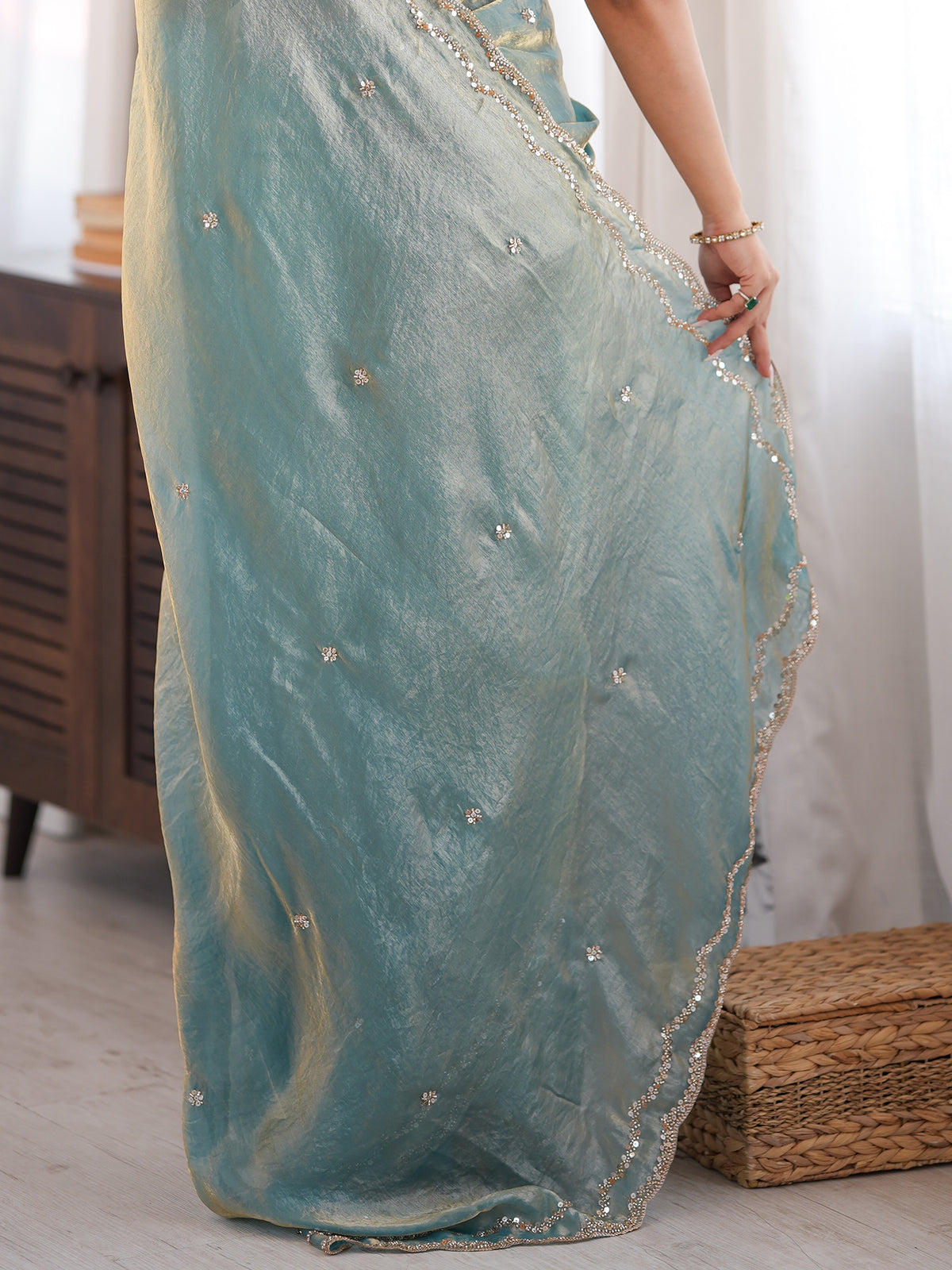 Light Blue Satin Silk saree – detail view 5