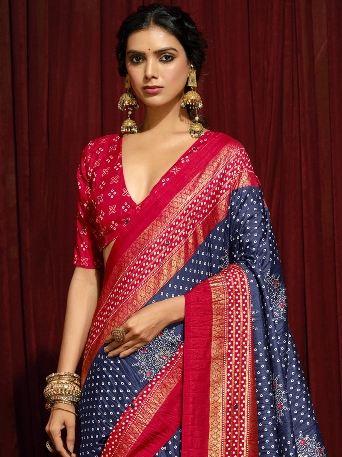 Navy Blue tussar silk saree view 5