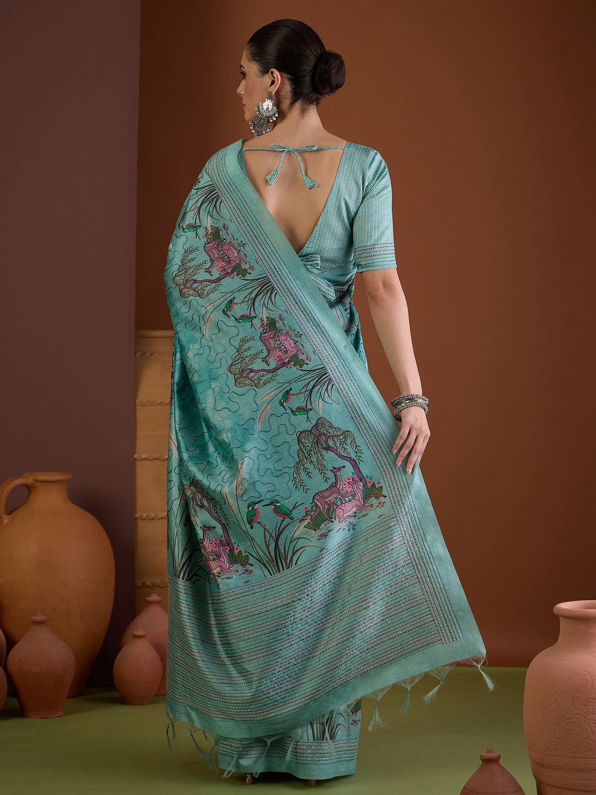 Light Blue art silk saree view 2