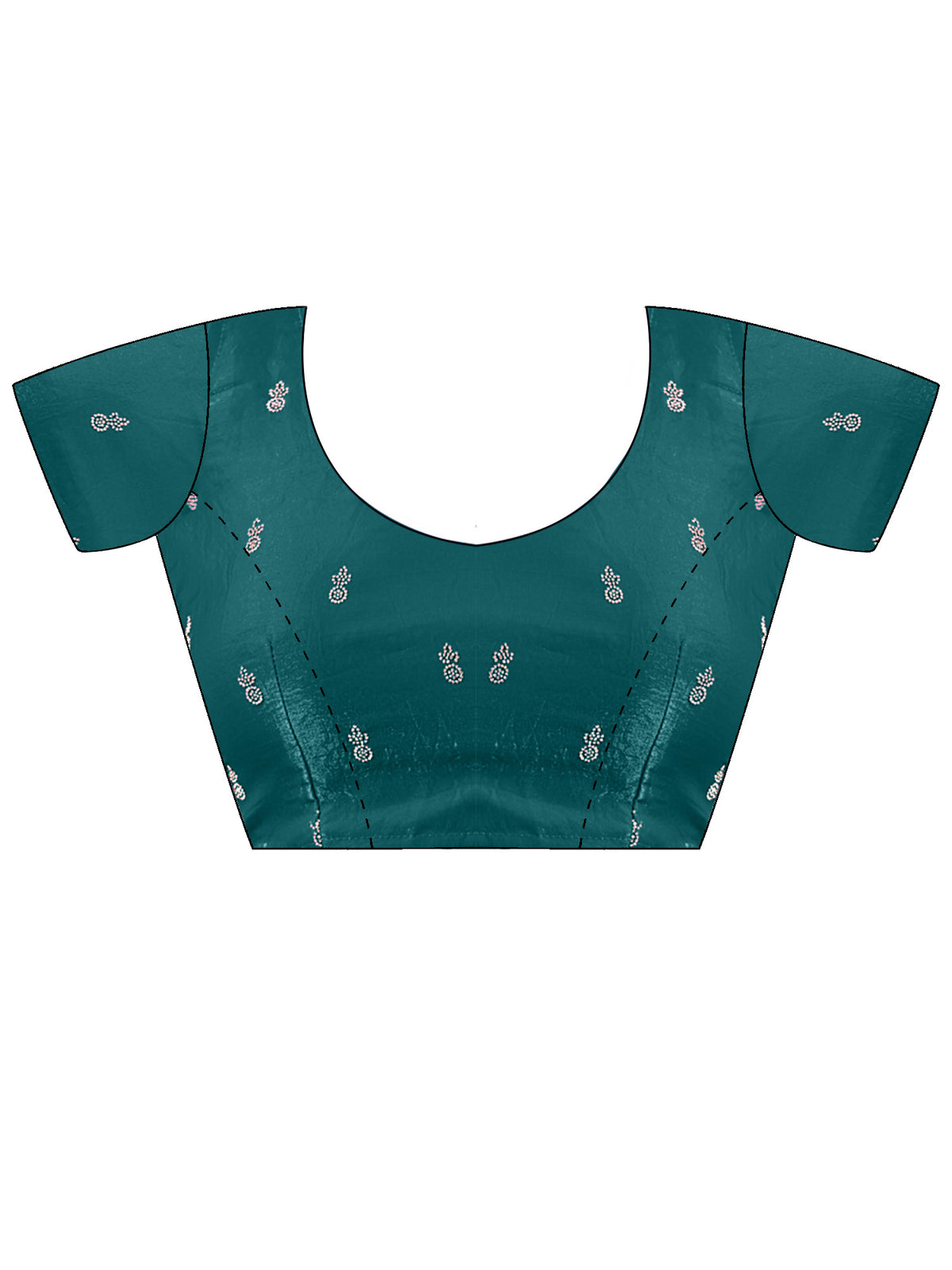 Unstitched teal green satin silk blouse piece with embellished design