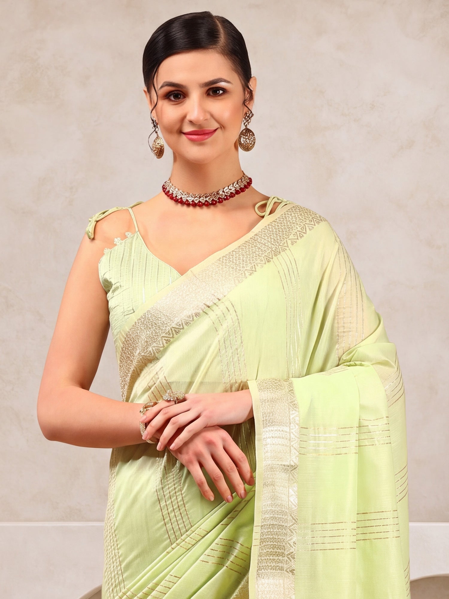 Mint Green Linen saree – detail view 3