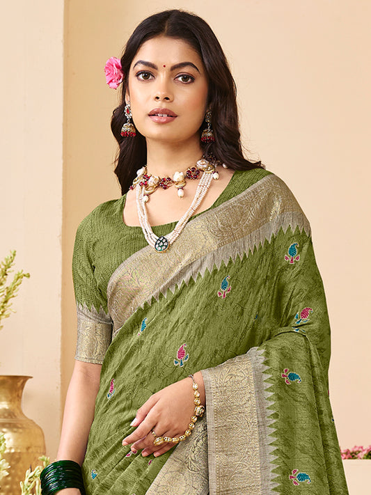 Olive Silk Blend saree – detail view 3