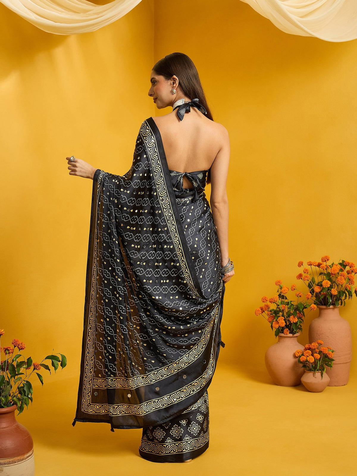 Black Satin Silk saree – detail view 5
