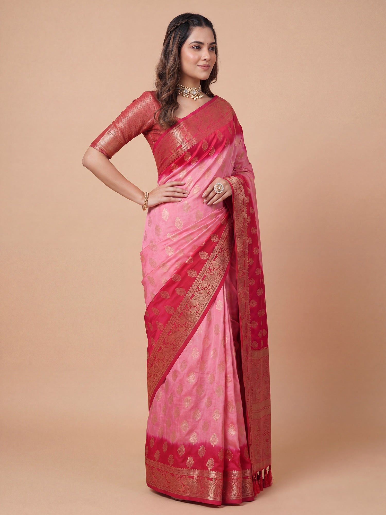 Red Georgette saree – detail view 2