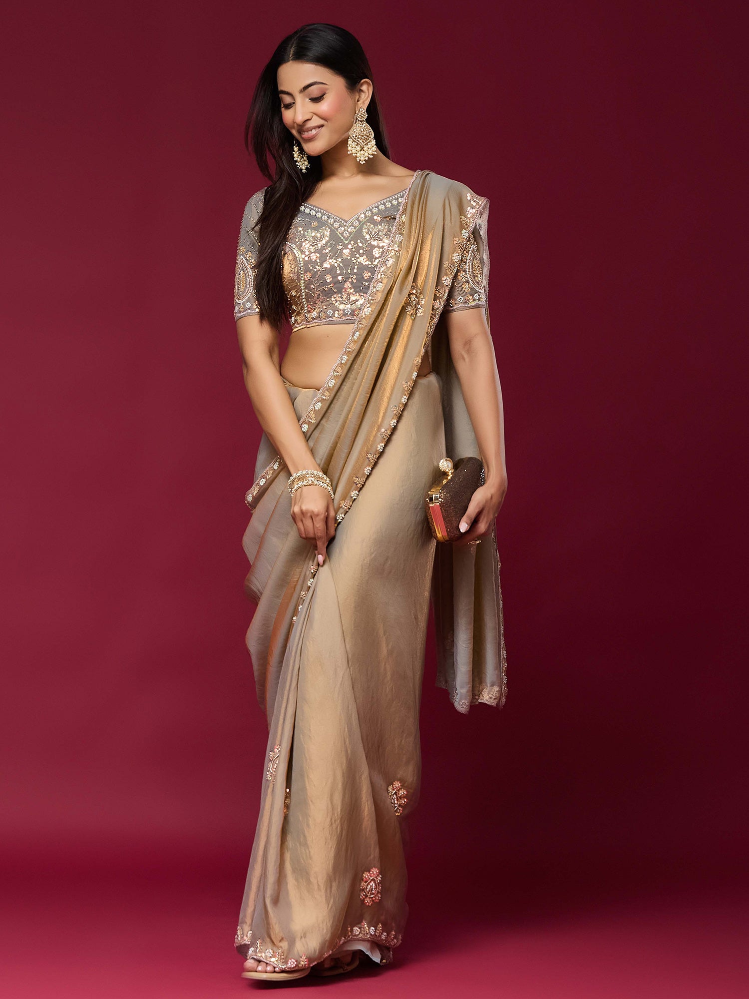 Metallic Satin Silk saree – detail view 2
