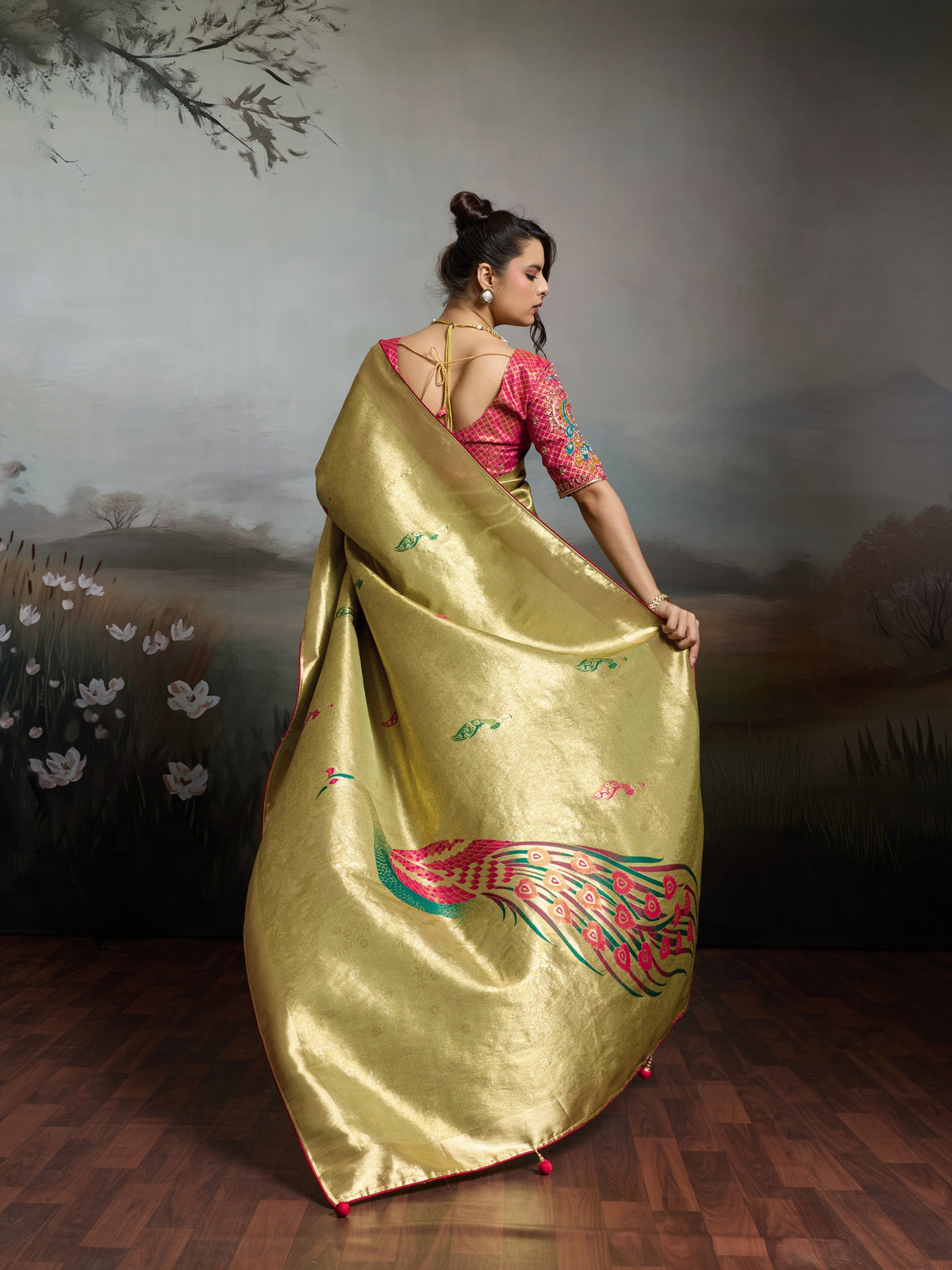 Lime Green Banarasi Silk saree – detail view 5