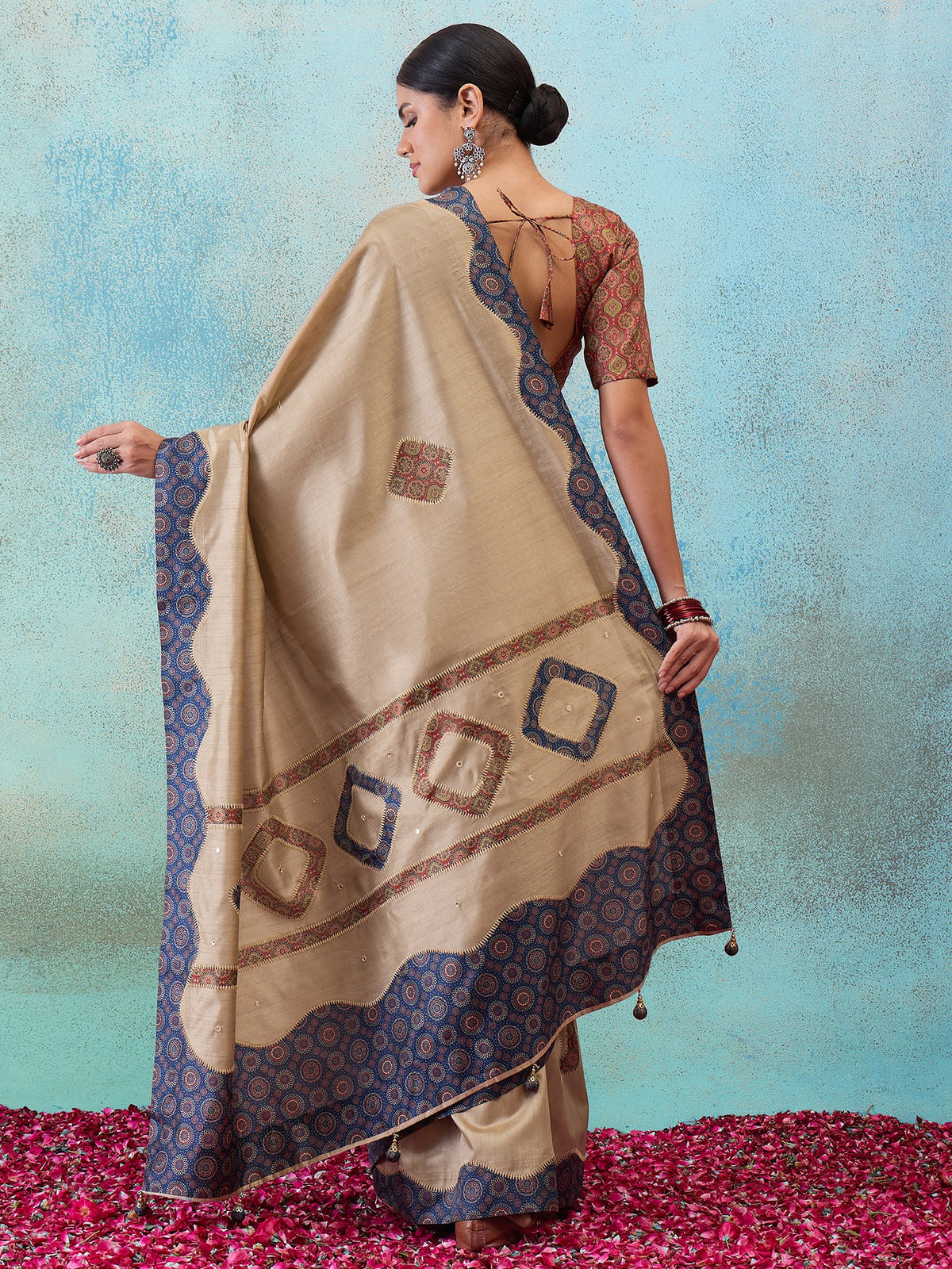 Light Brown silk blend saree view 3