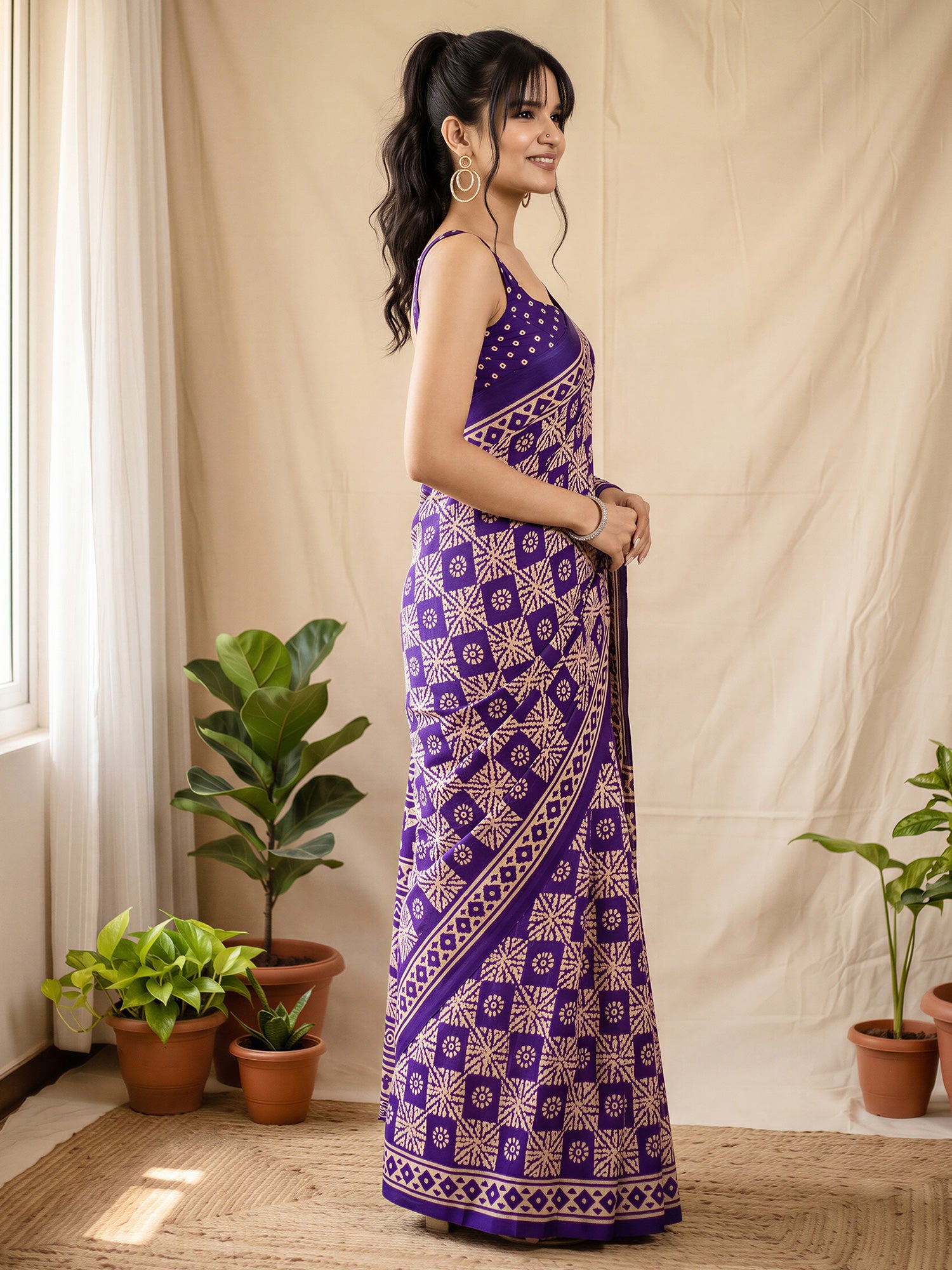 Purple Cotton Blend saree – detail view 2
