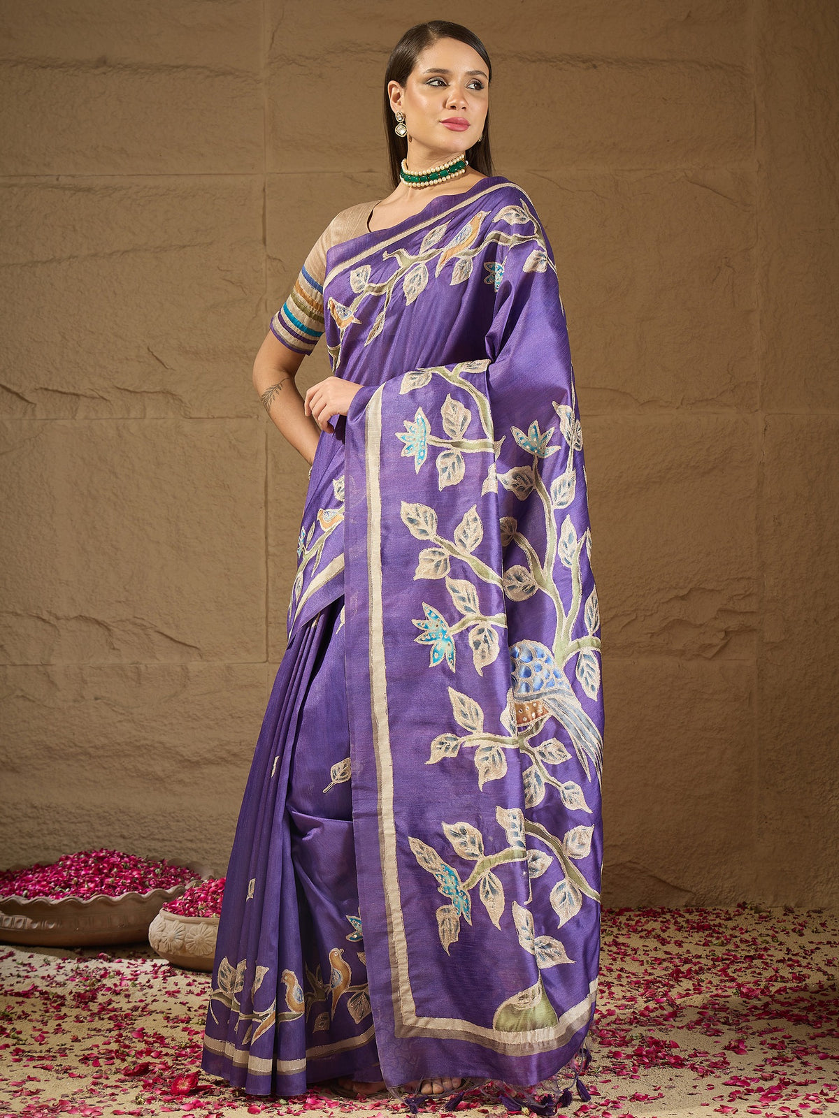 Violet art silk saree view 3