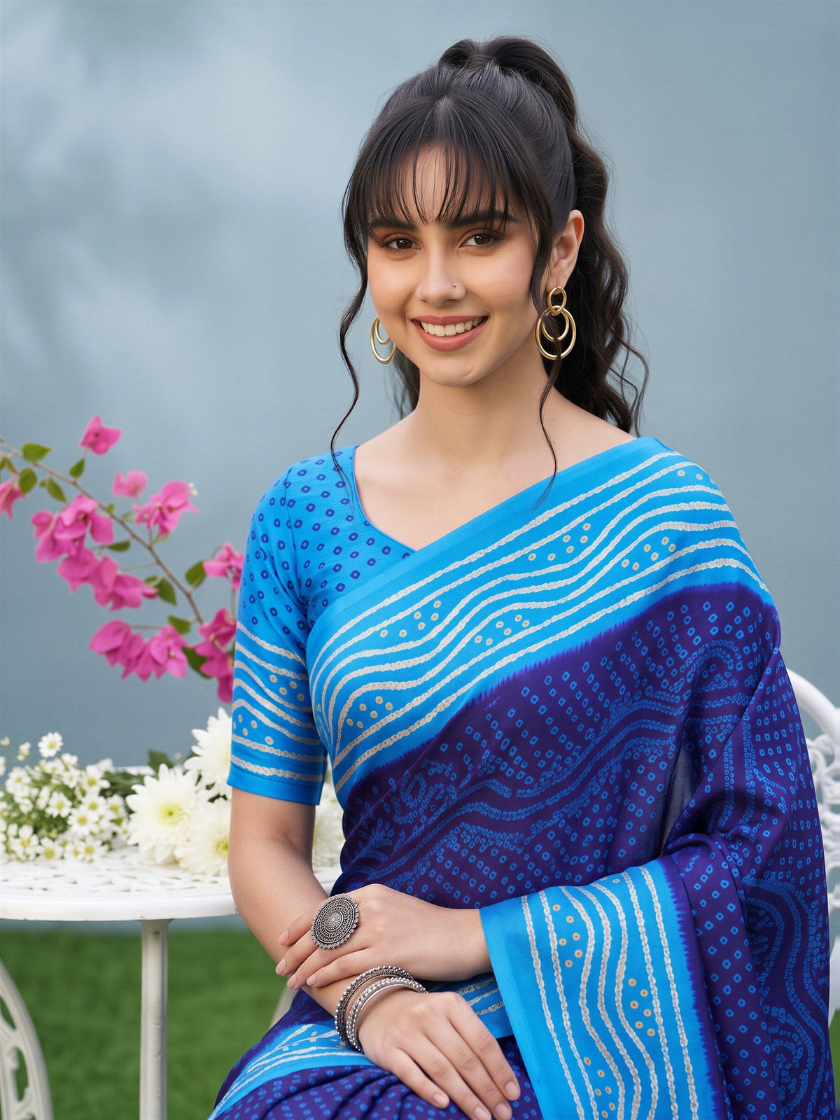 Navy Blue Satin Silk saree – detail view 4
