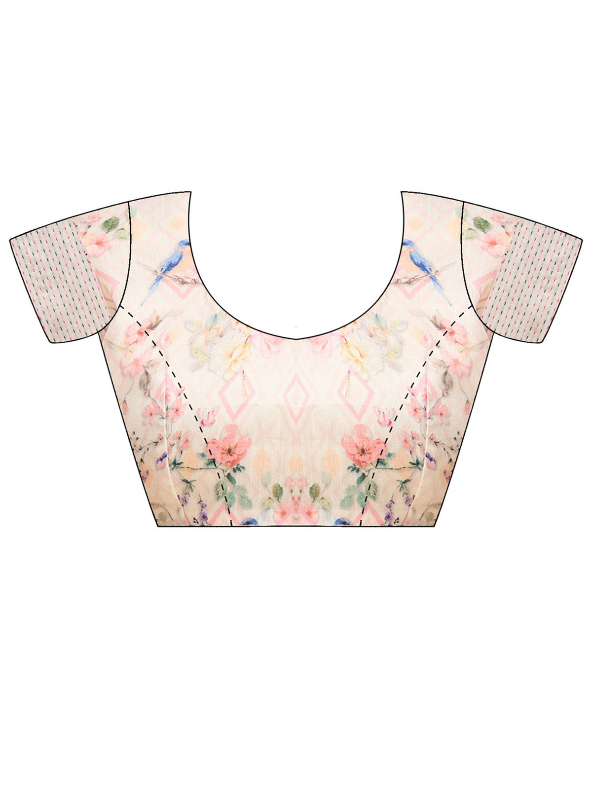 Unstitched off white silk cotton blouse piece with botanical design