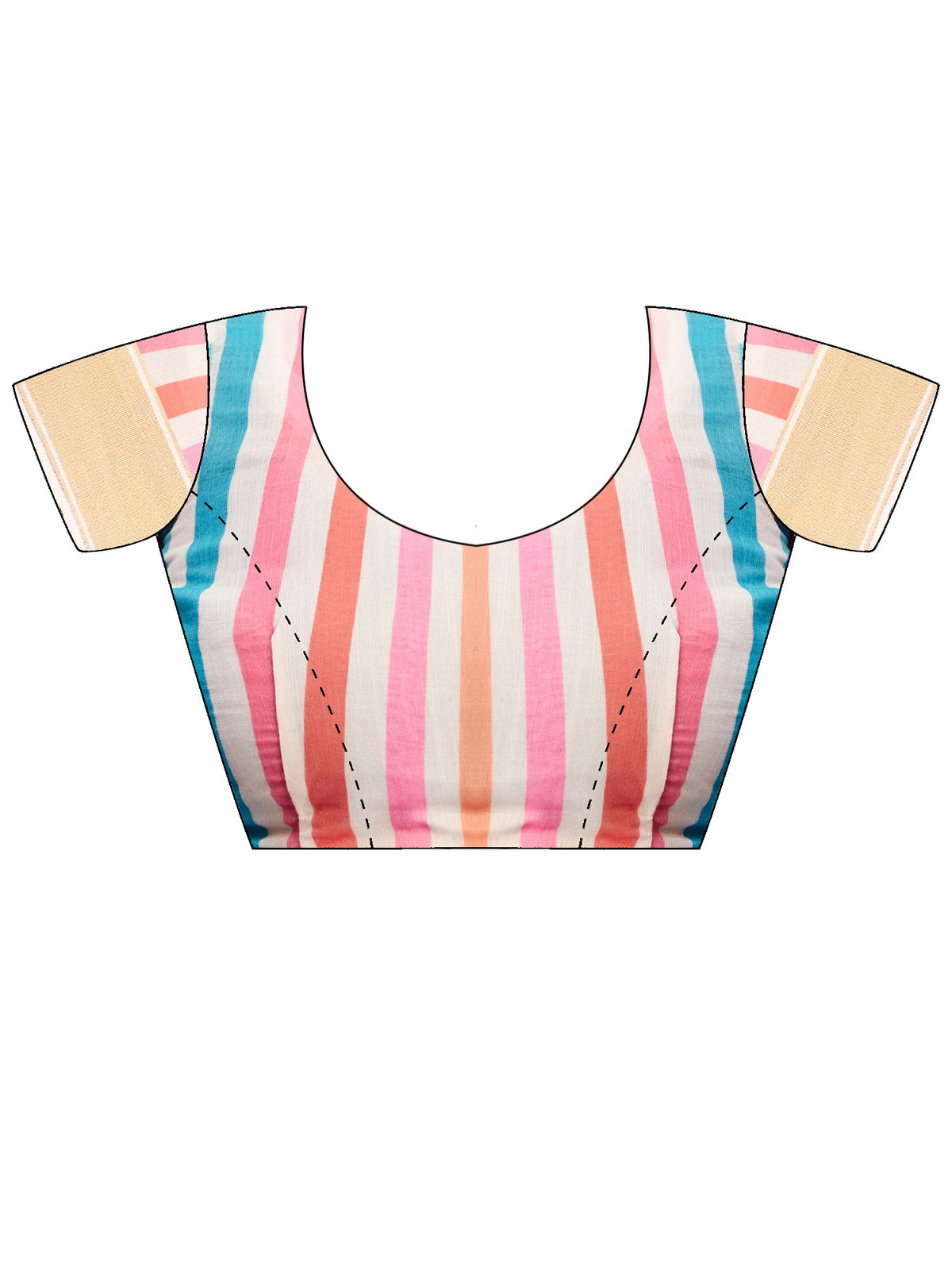 Unstitched multicolored linen blouse piece with striped design