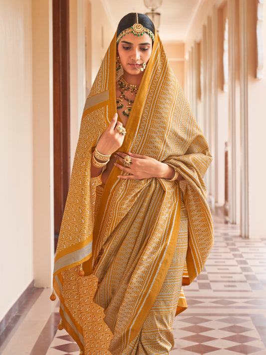Mustard silk blend saree view 1
