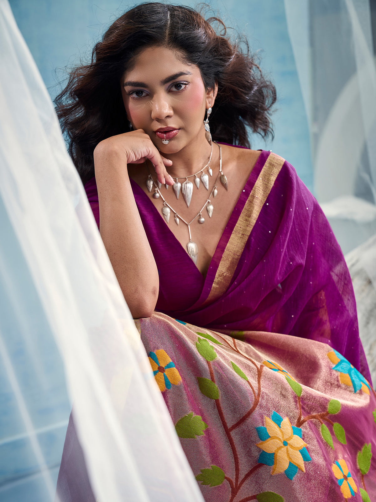 Purple Muga Silk saree – detail view 2