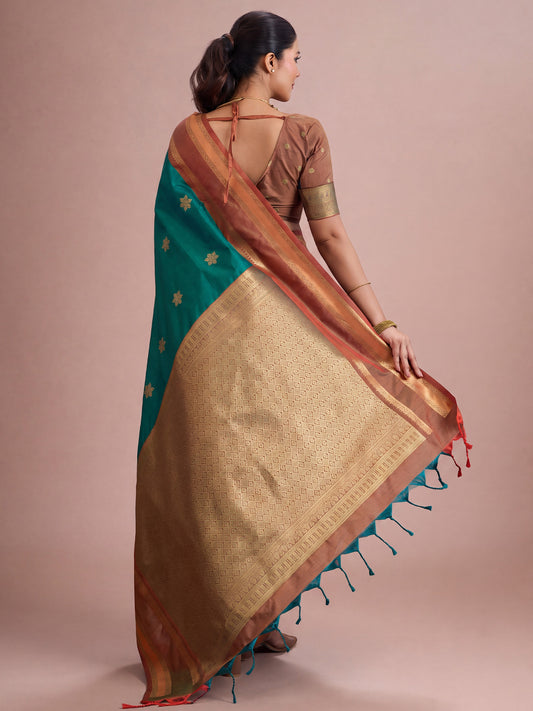 Teal Green Tussar Silk saree – detail view 1