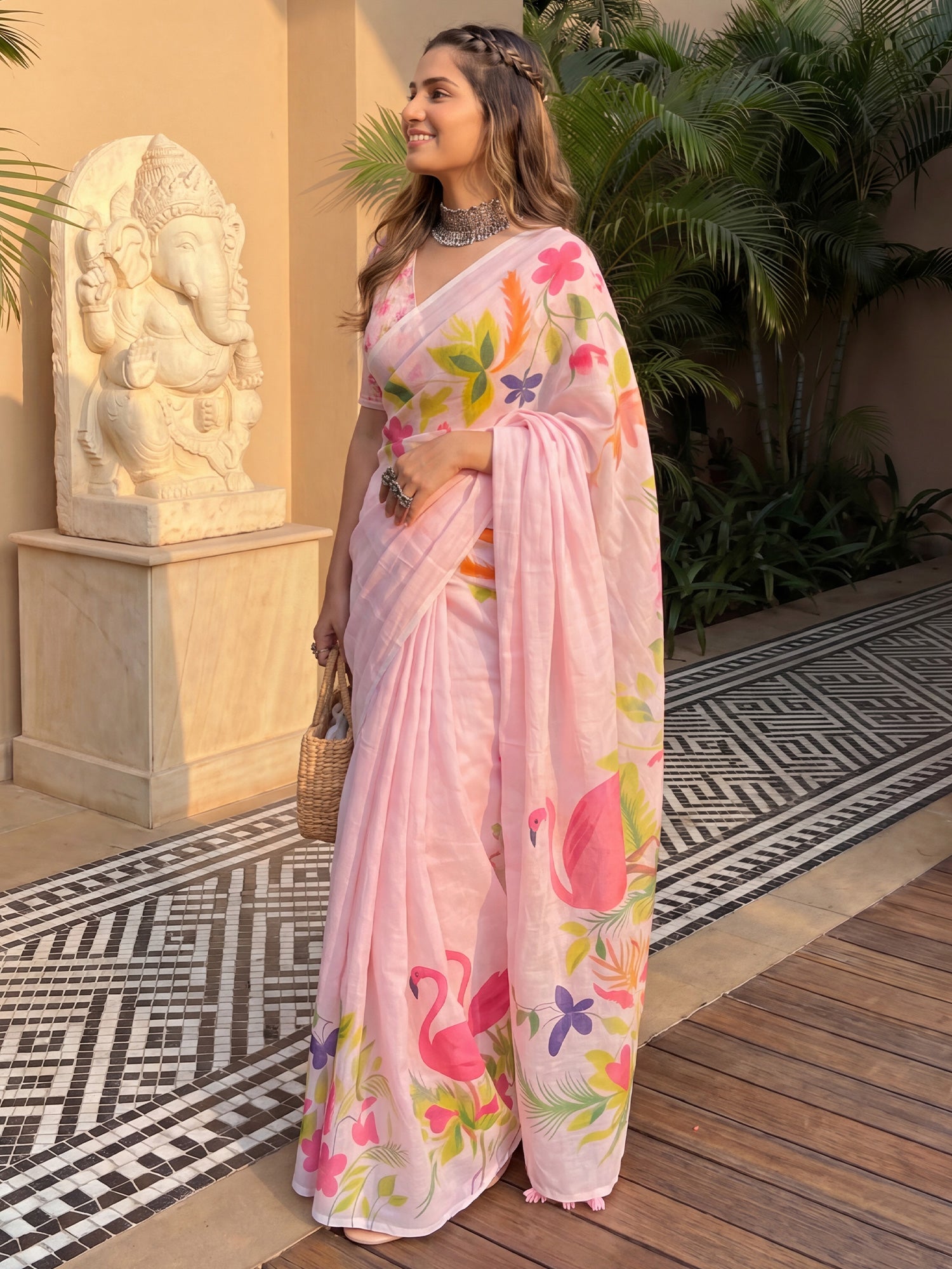 Pink Linen saree – detail view 2