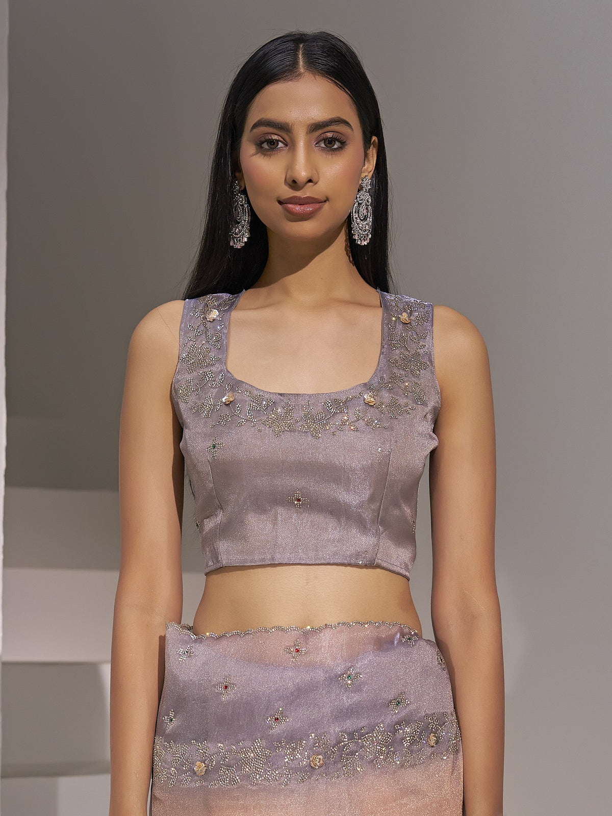 Peach organza saree view 4
