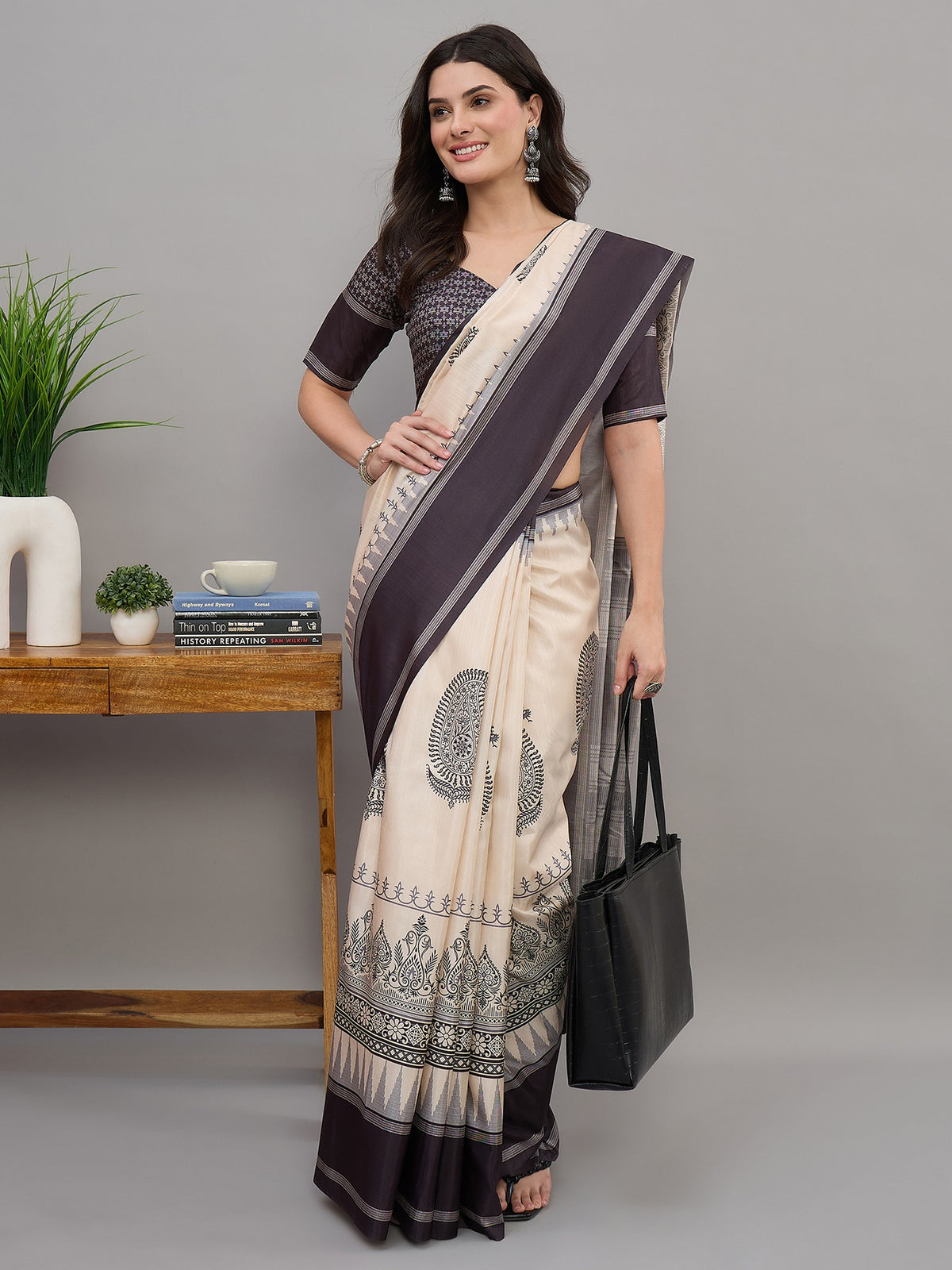 Off White soft silk saree view 5
