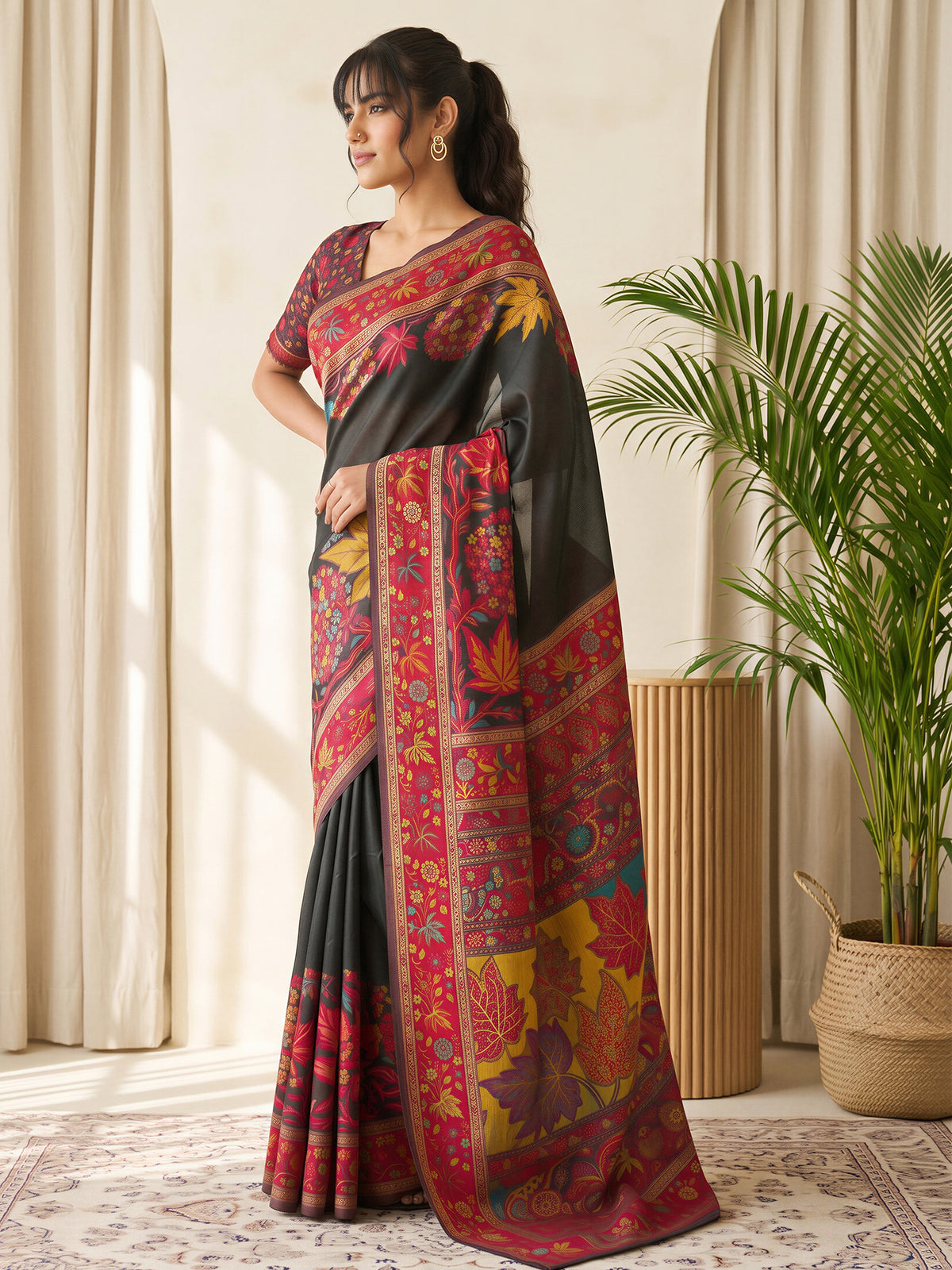Black Pashmina Silk saree – detail view 3