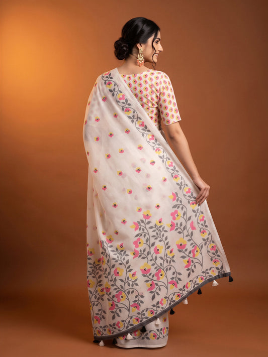 Off White Linen Blend saree – detail view 1