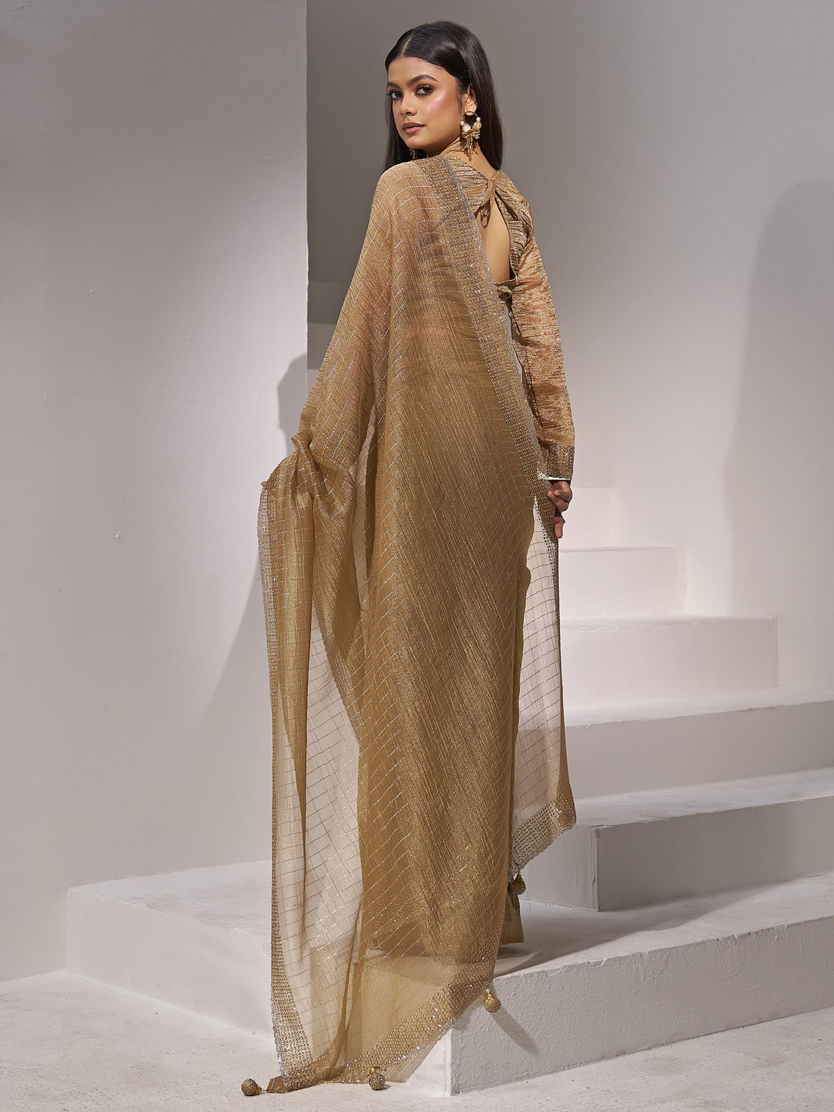 Mustard organza saree view 2