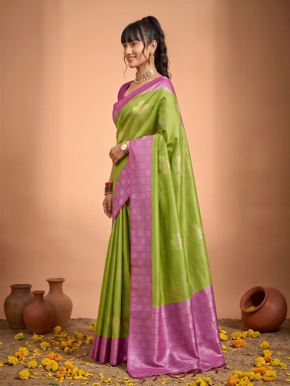 Sea Green Cotton Blend saree – detail view 2
