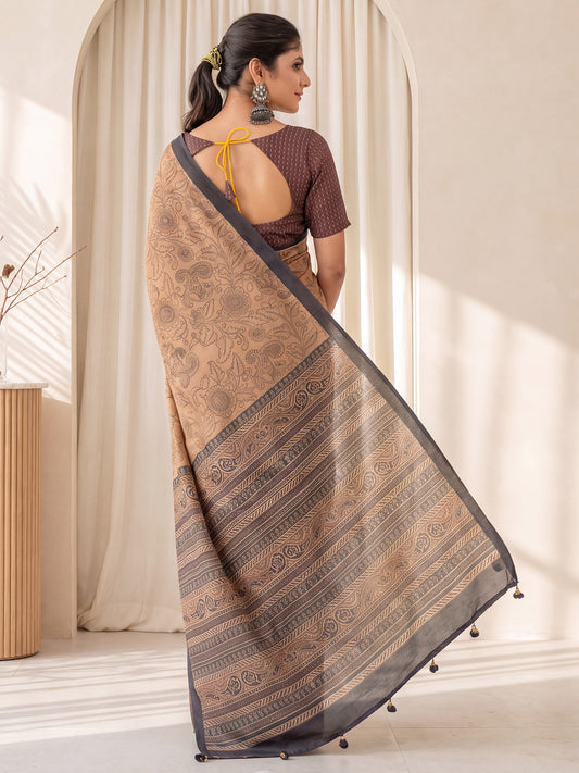 Tan Silk Blend saree – detail view 1