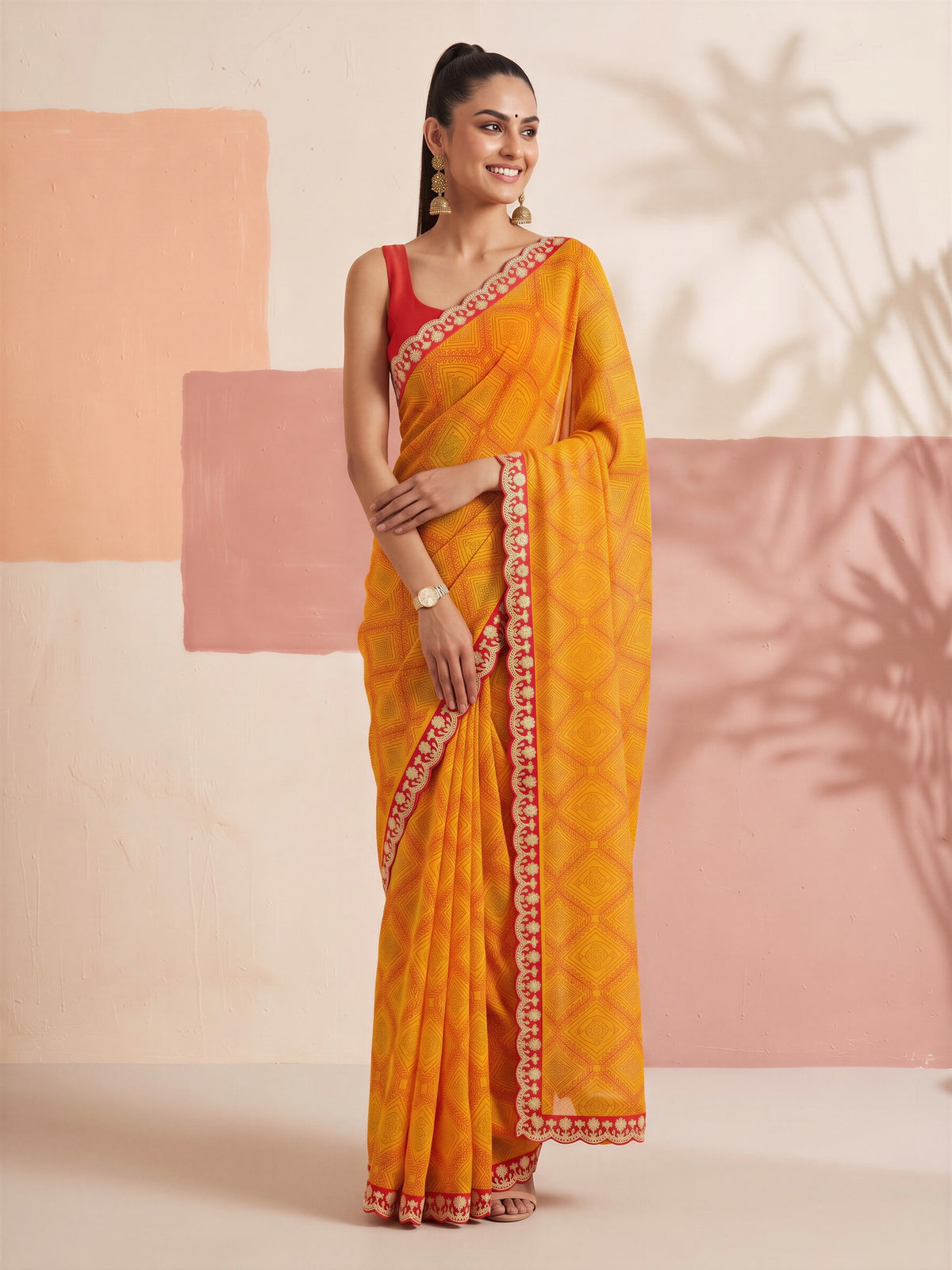 Mustard Georgette saree – detail view 3