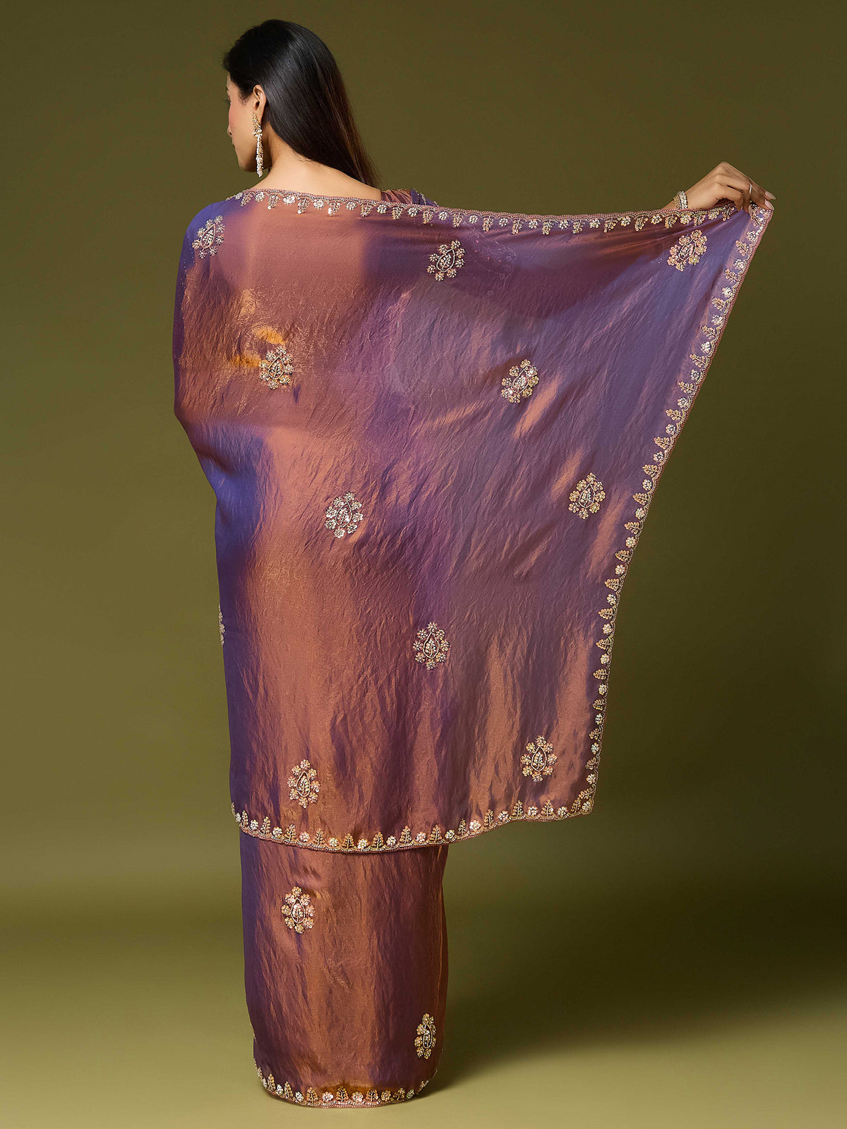 Bronze Satin Silk saree – detail view 1