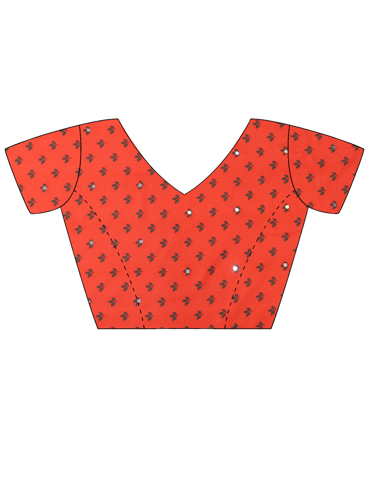 Unstitched coral chinnon blouse piece with kalamkari design