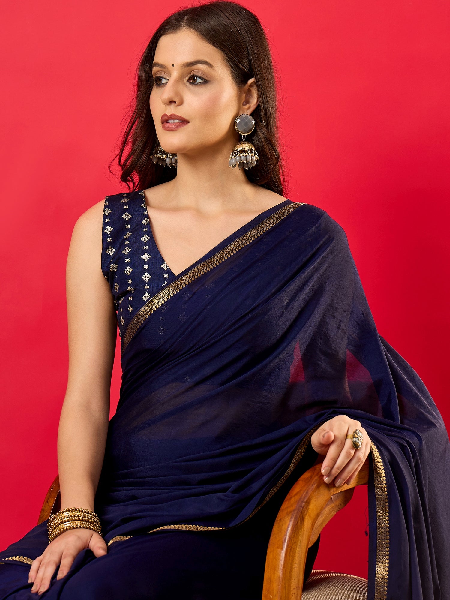 Navy Blue Mysore Silk saree – detail view 3