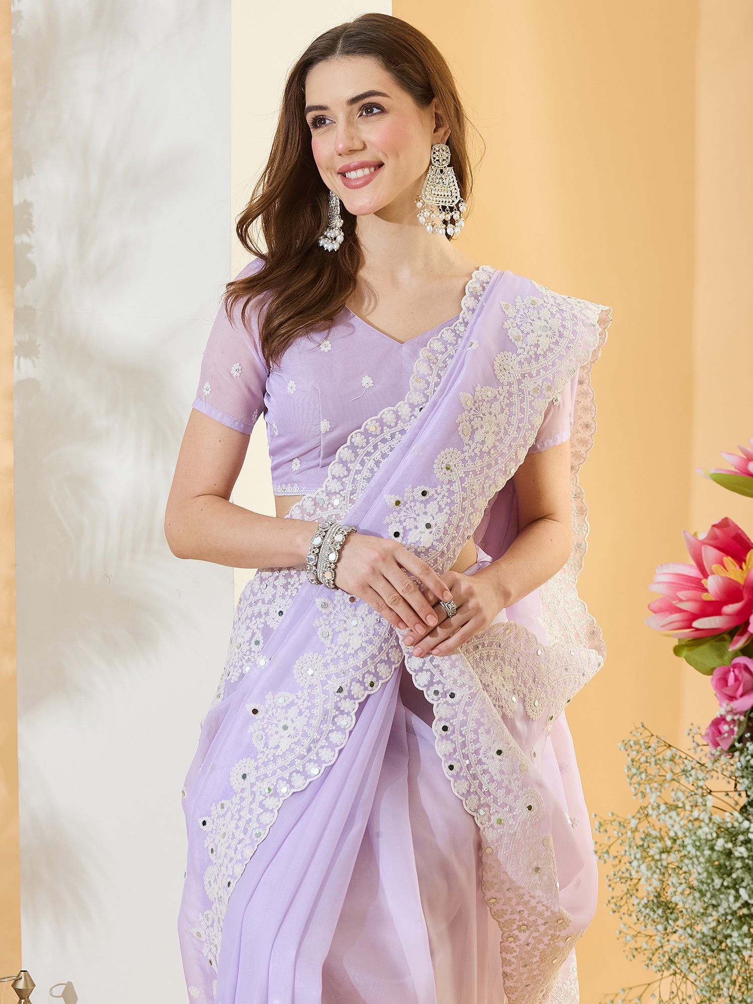 Lavender Organza saree – detail view 4