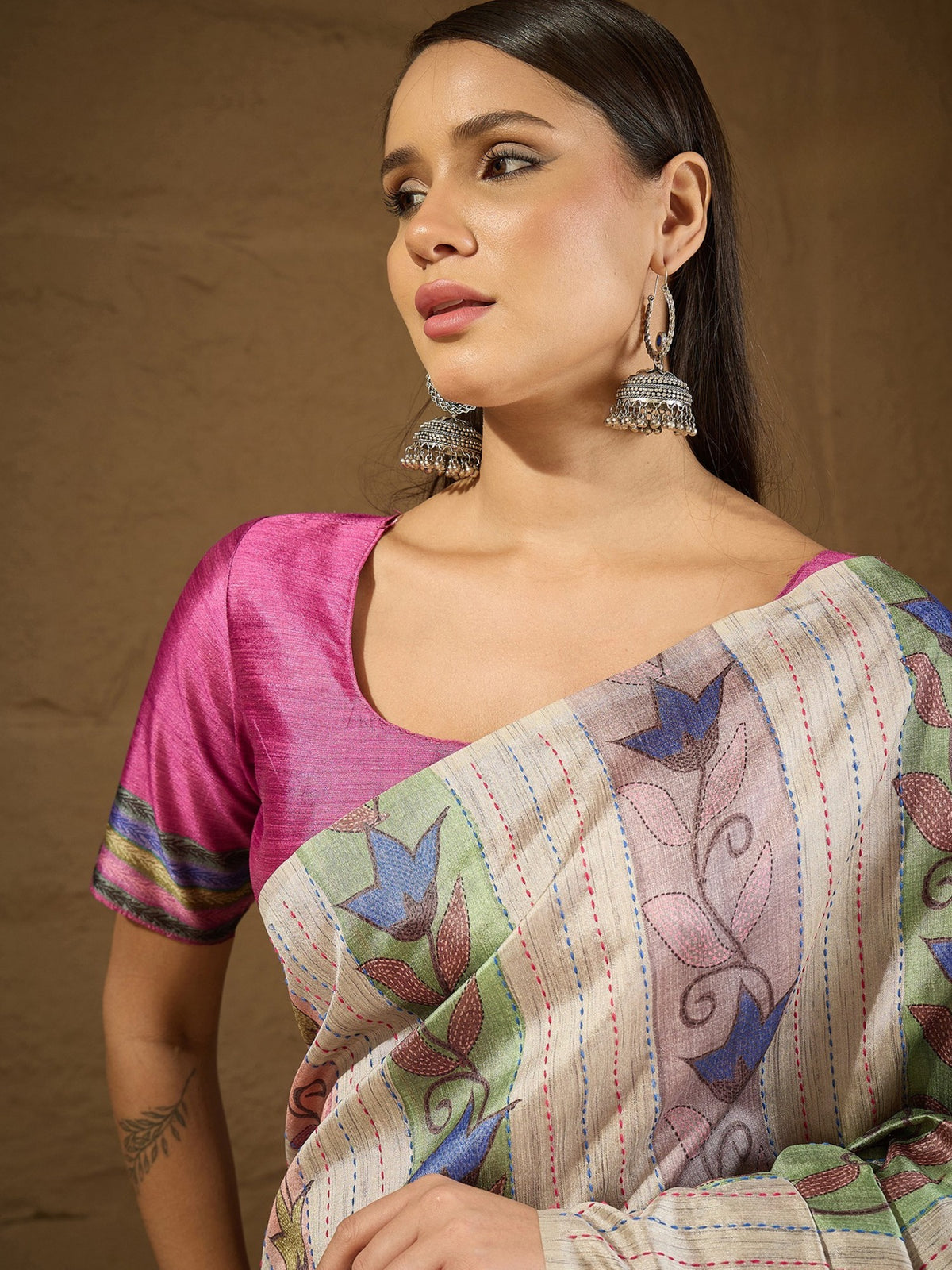 Multicolored art silk saree view 5