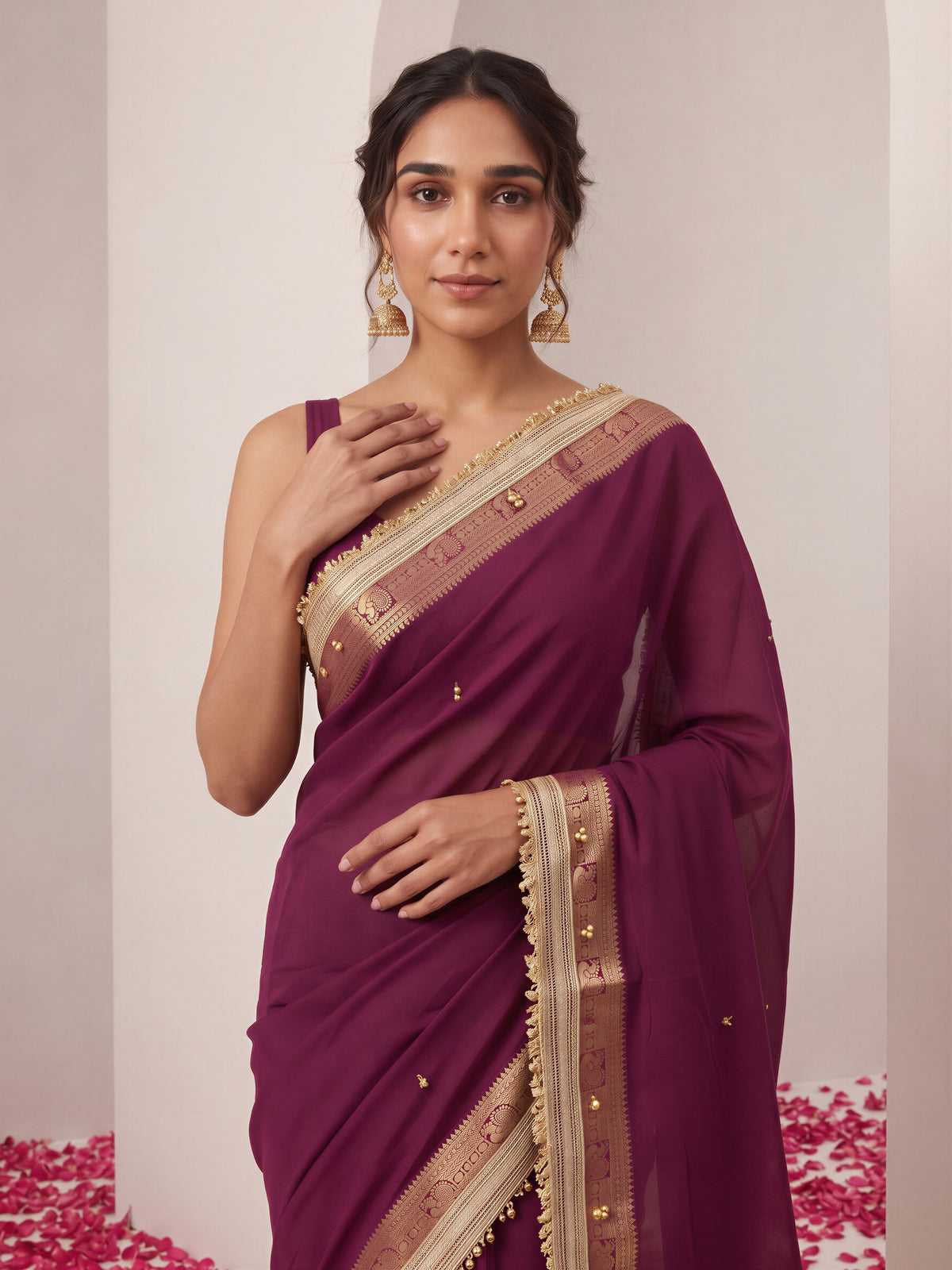 Wine soft silk saree view 4