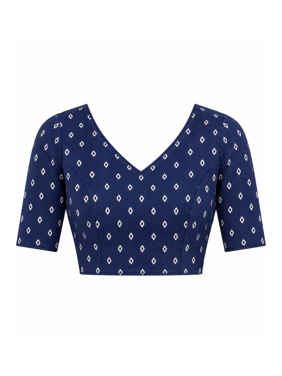 Unstitched navy blue tussar silk blouse piece with ethnic motif design