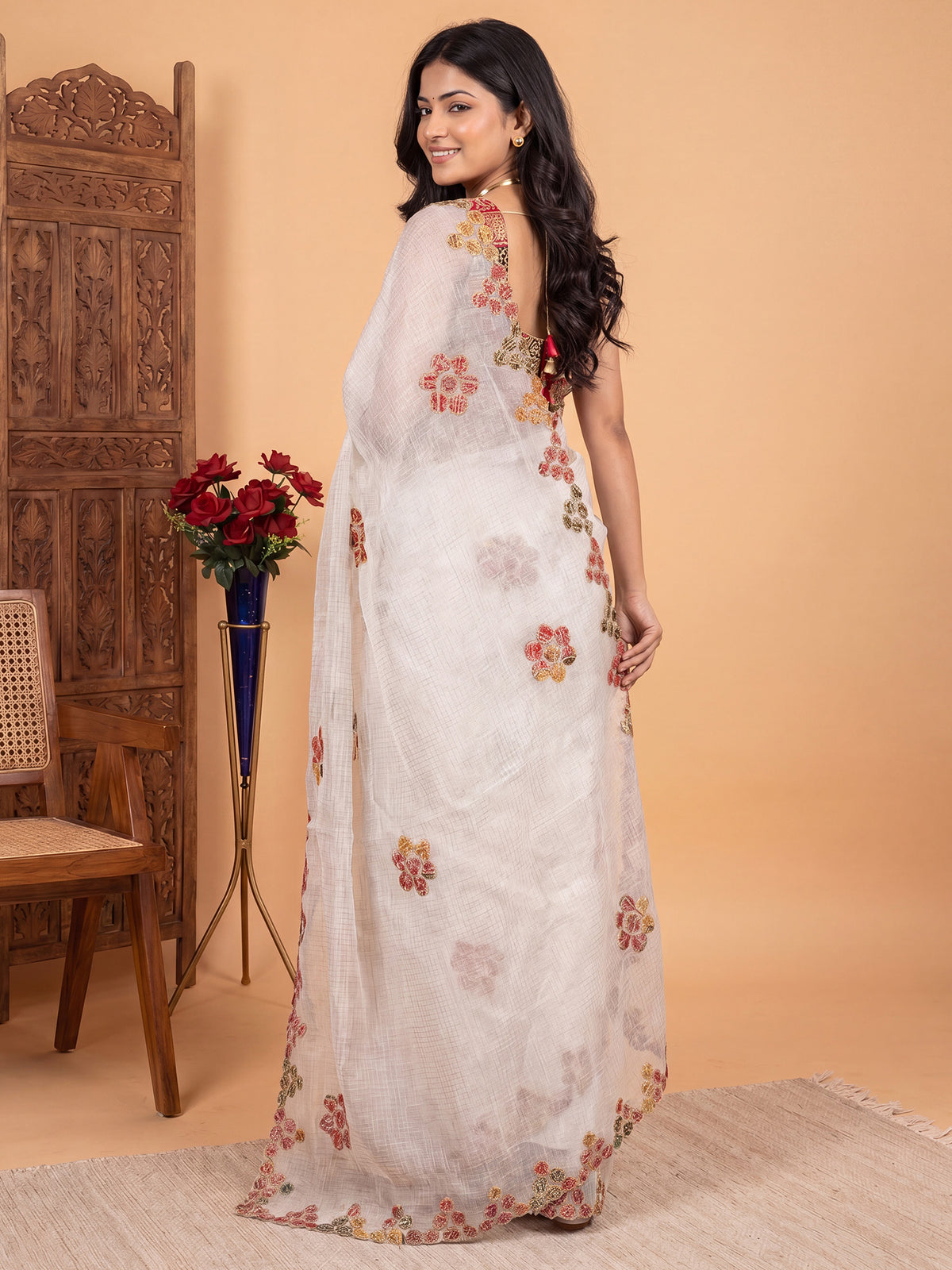 White Kota Doria Cotton saree – detail view 1