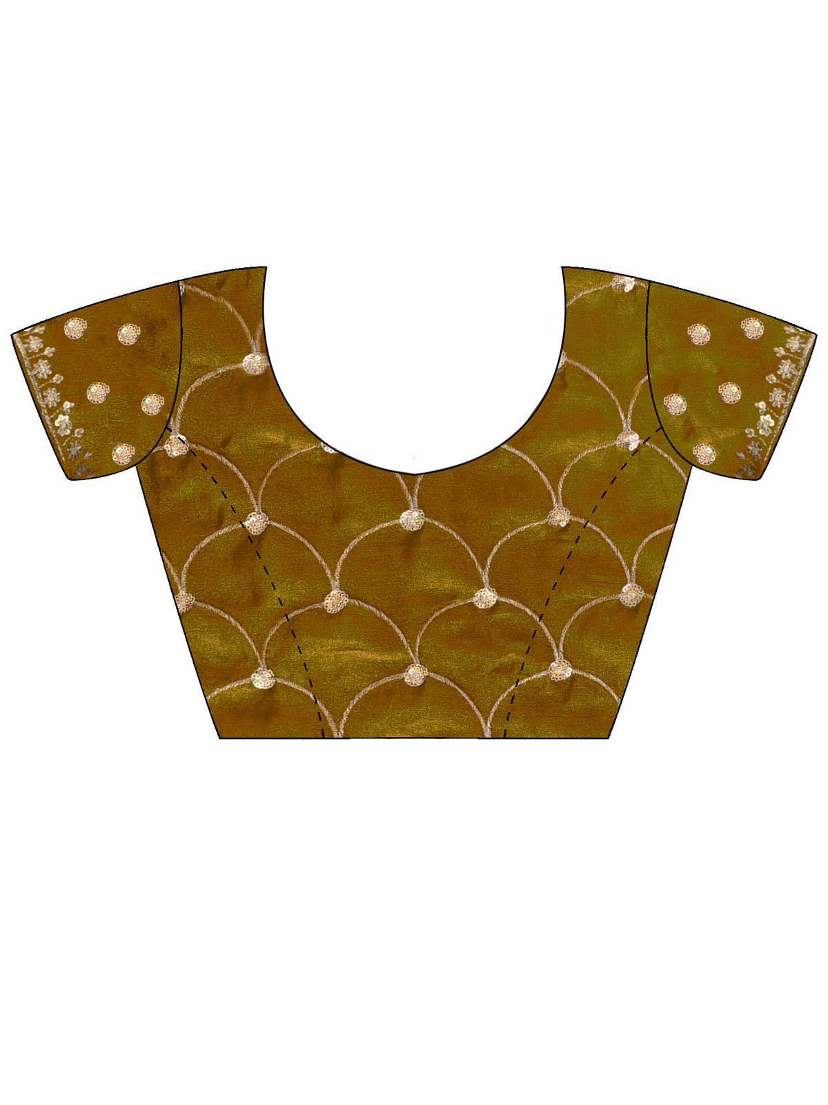 Unstitched gold tissue blouse piece with embellished design
