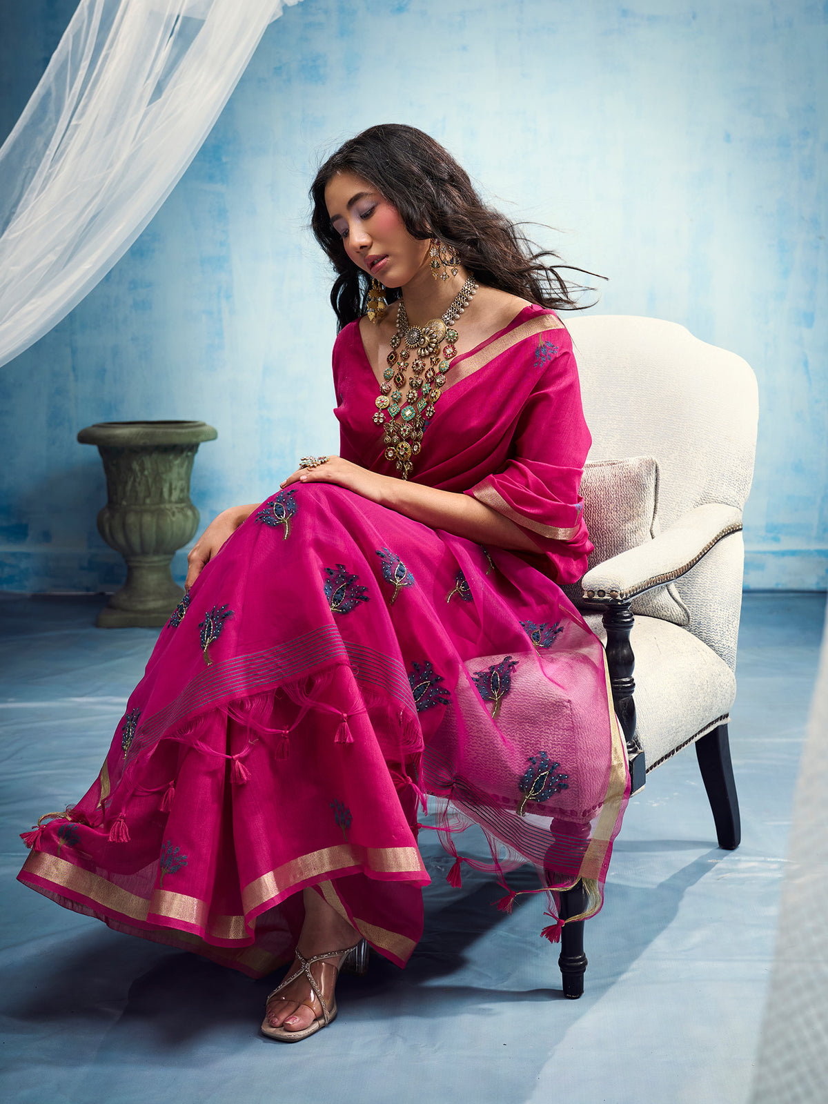 Pink Muga Cotton saree – detail view 3