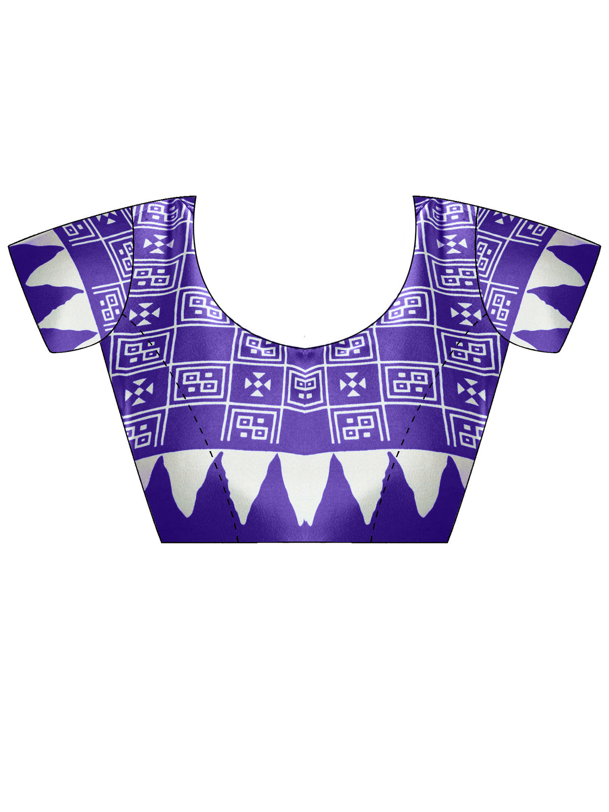 Unstitched violet satin silk blouse piece with ethnic motif design