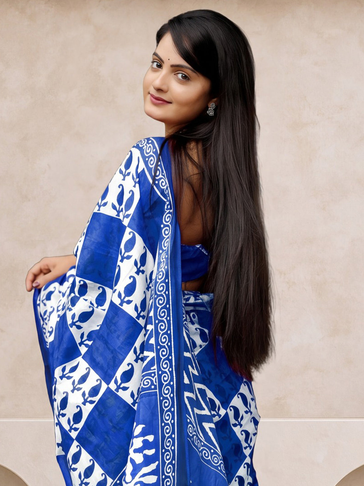 Blue Cotton saree – detail view 3