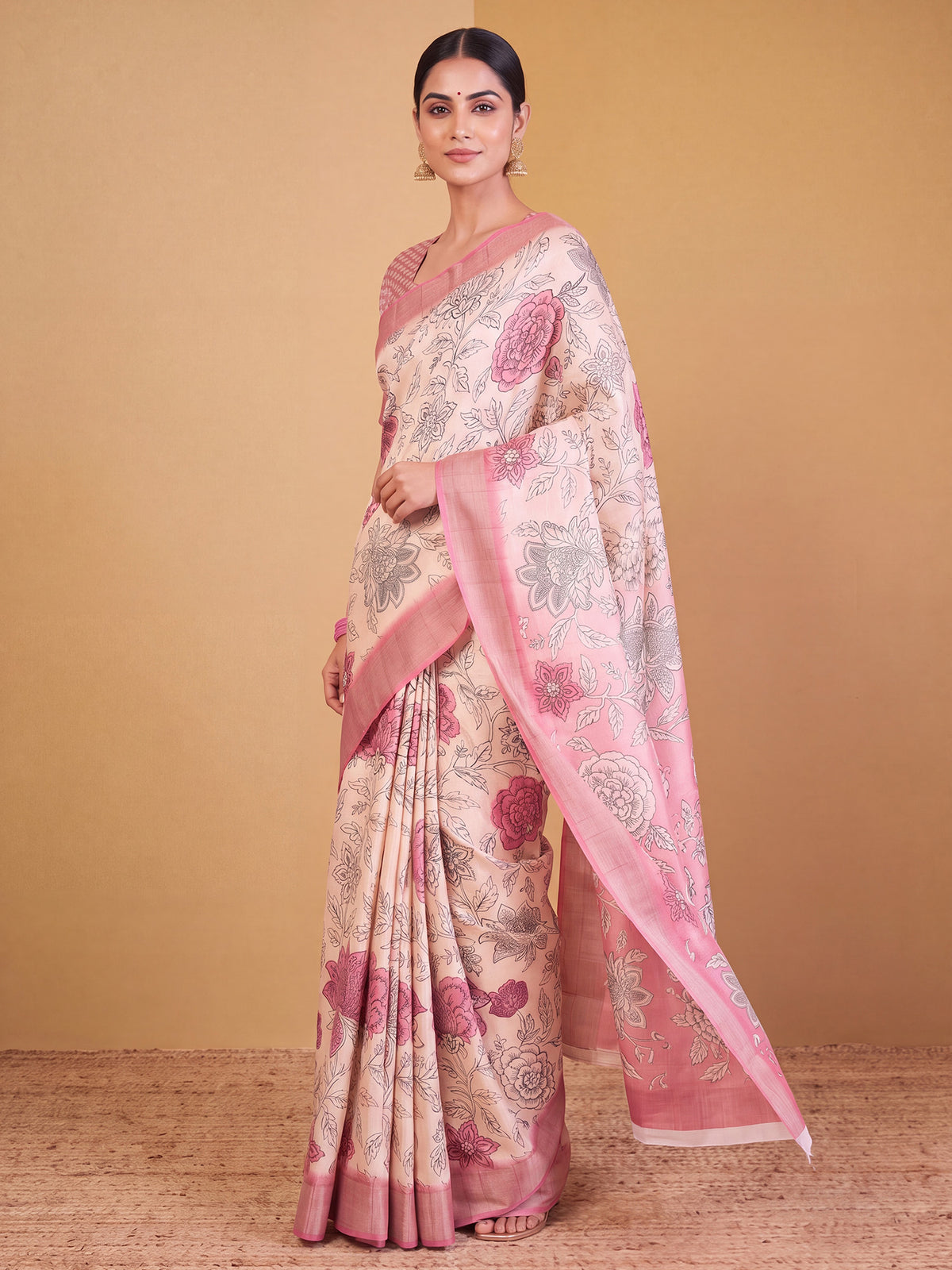 White Satin Silk saree – detail view 3