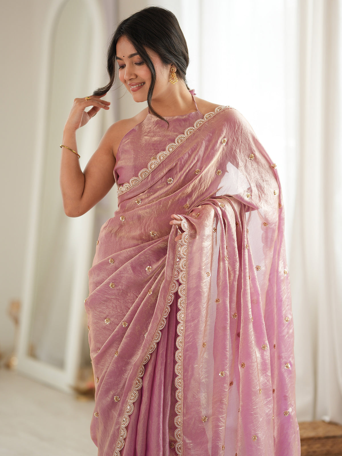 Pink Satin saree – detail view 3