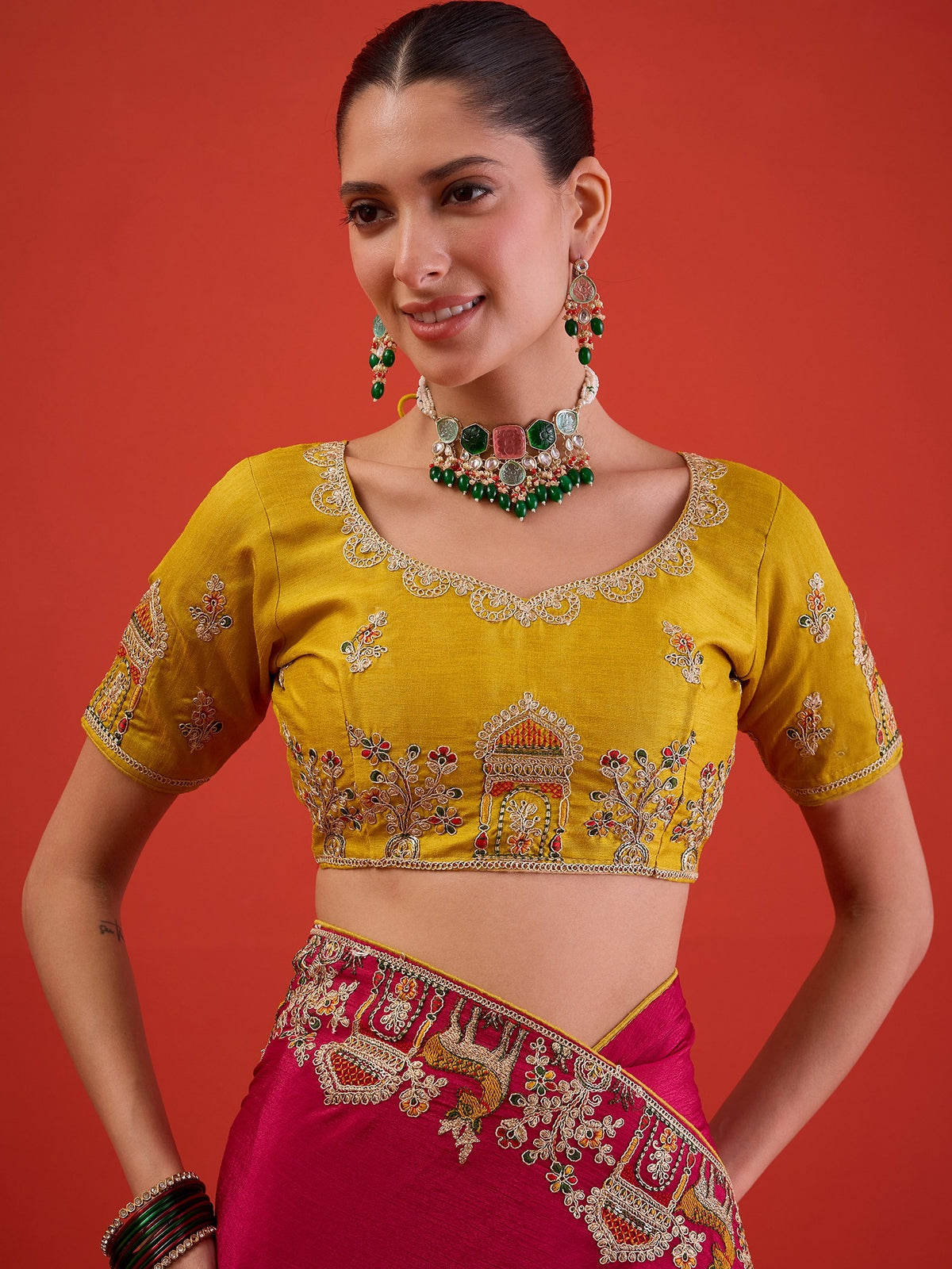 Pink Silk Blend saree – detail view 5
