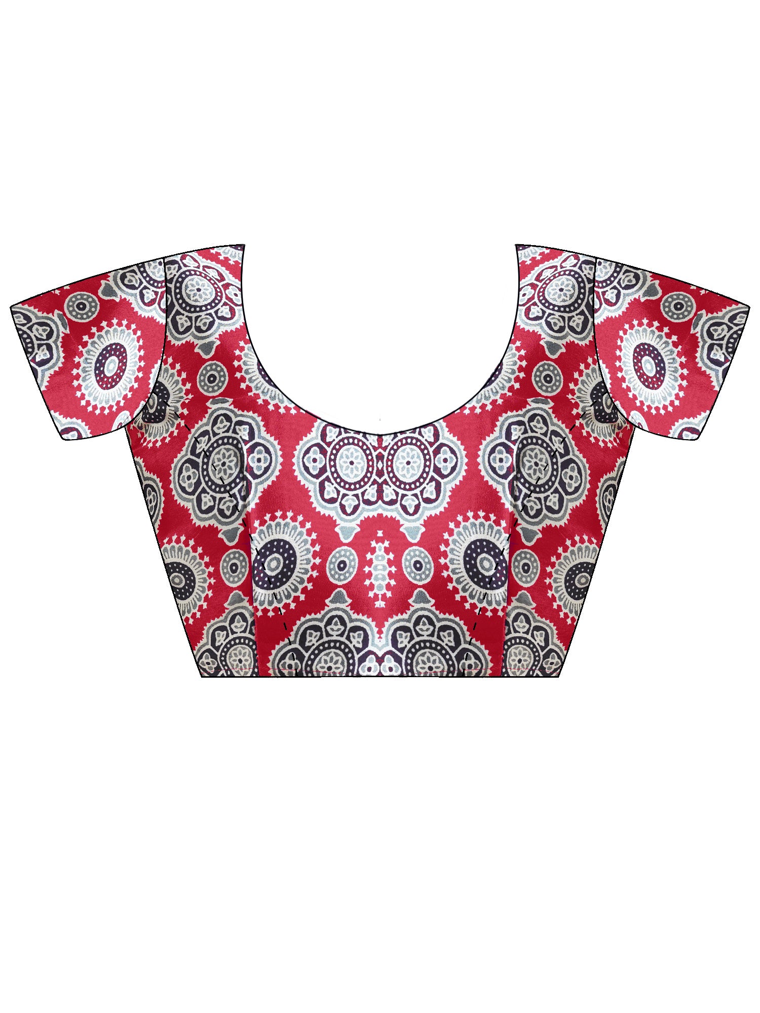 Unstitched maroon satin blouse piece with ajrak design
